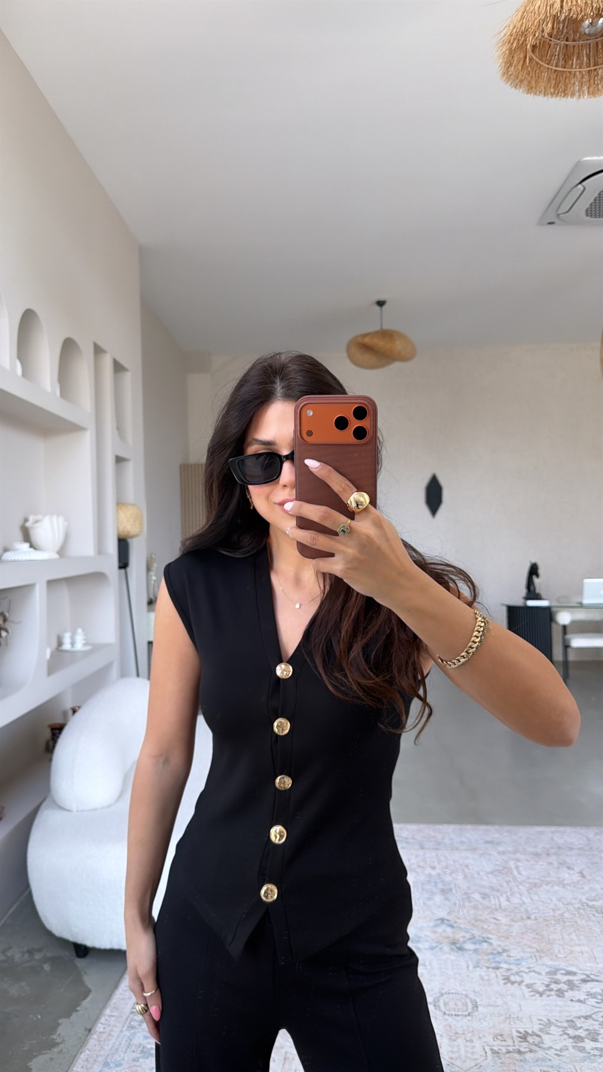 Siyah Modal Gold Düğmeli Yelekli Takım