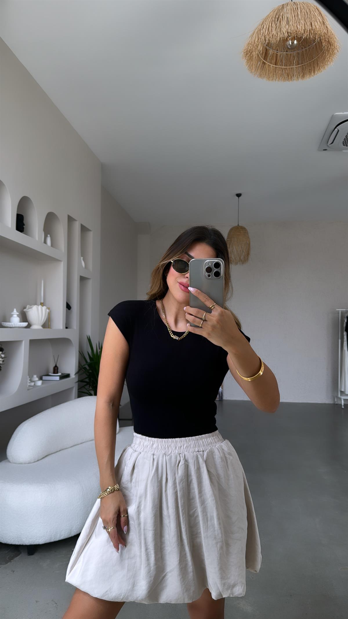 Siyah Modal Kumaş Basic Tshirt