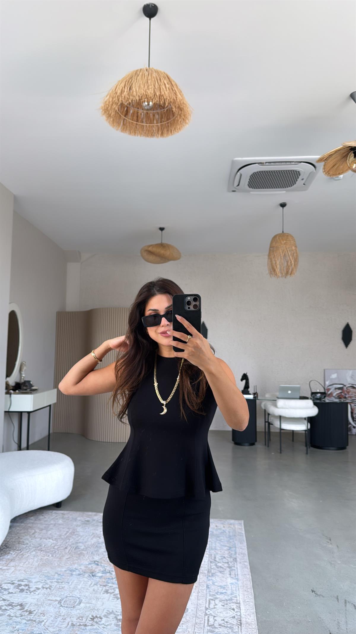 Siyah Modal Mini Etek Bluz Takım