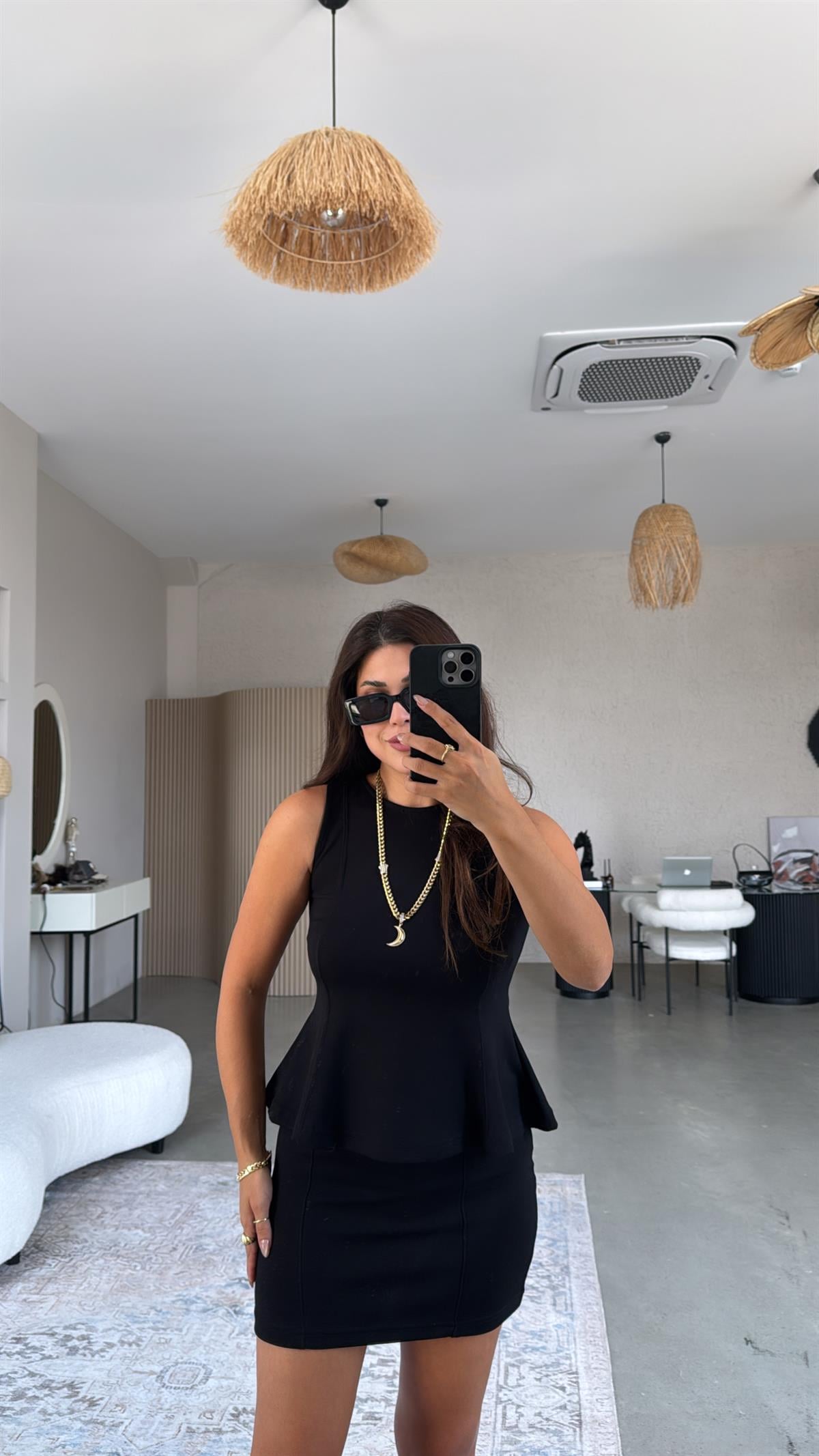 Siyah Modal Mini Etek Bluz Takım