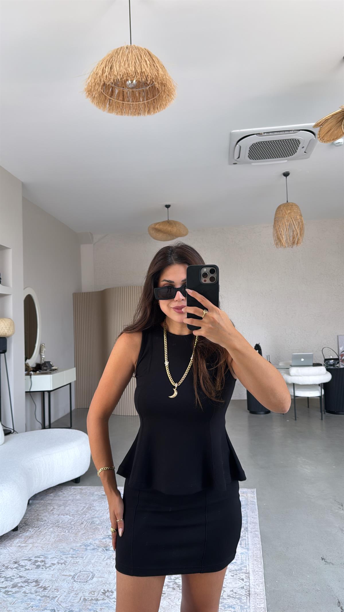 Siyah Modal Mini Etek Bluz Takım