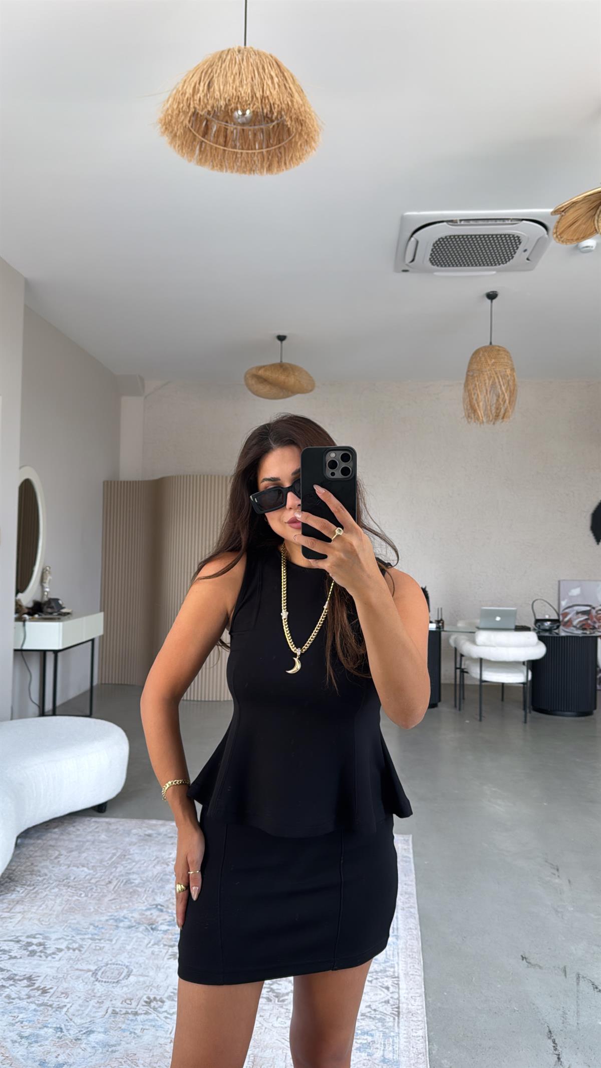 Siyah Modal Mini Etek Bluz Takım