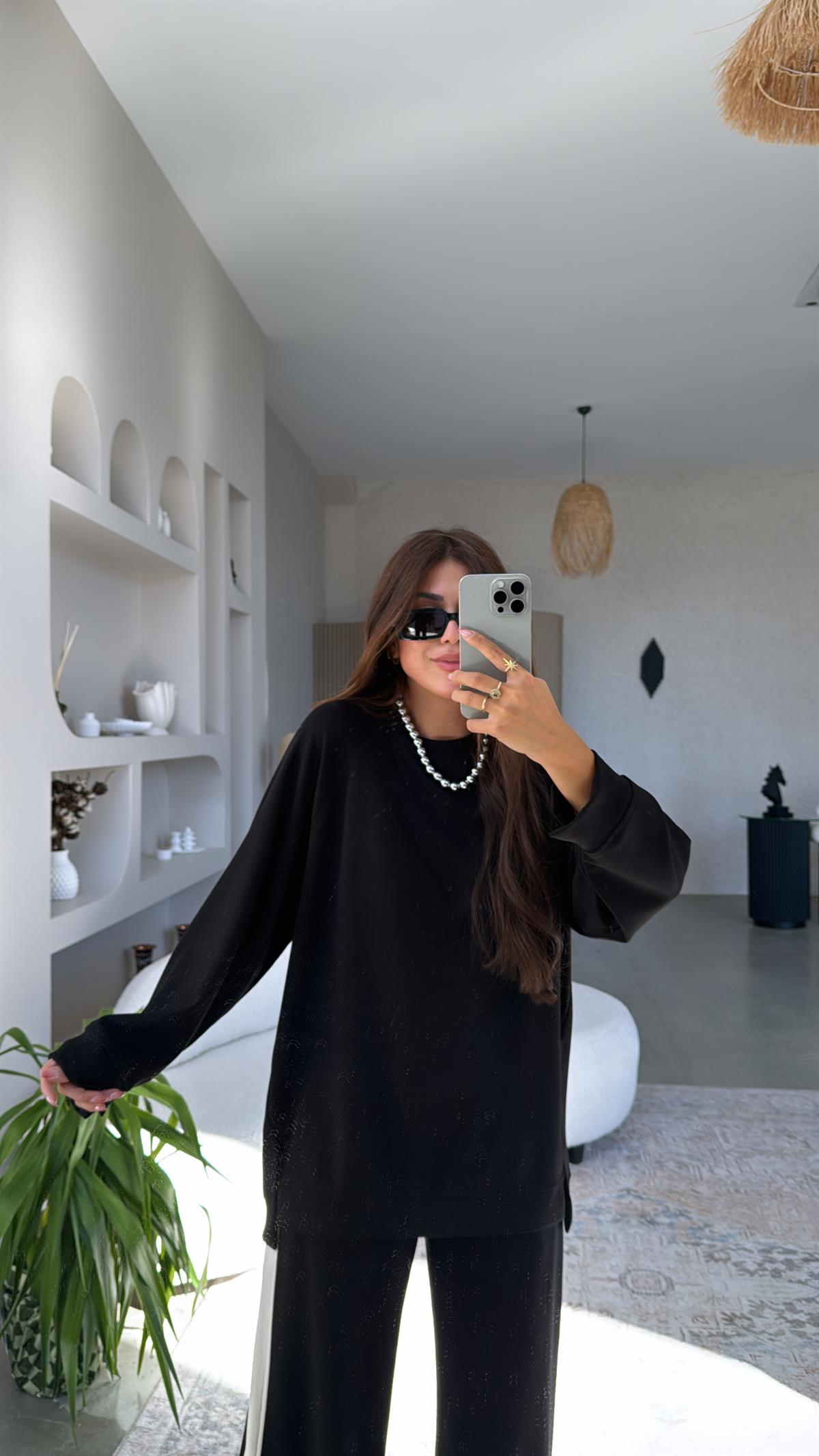 Siyah Modal Yırtmaçlı Sweatshirt