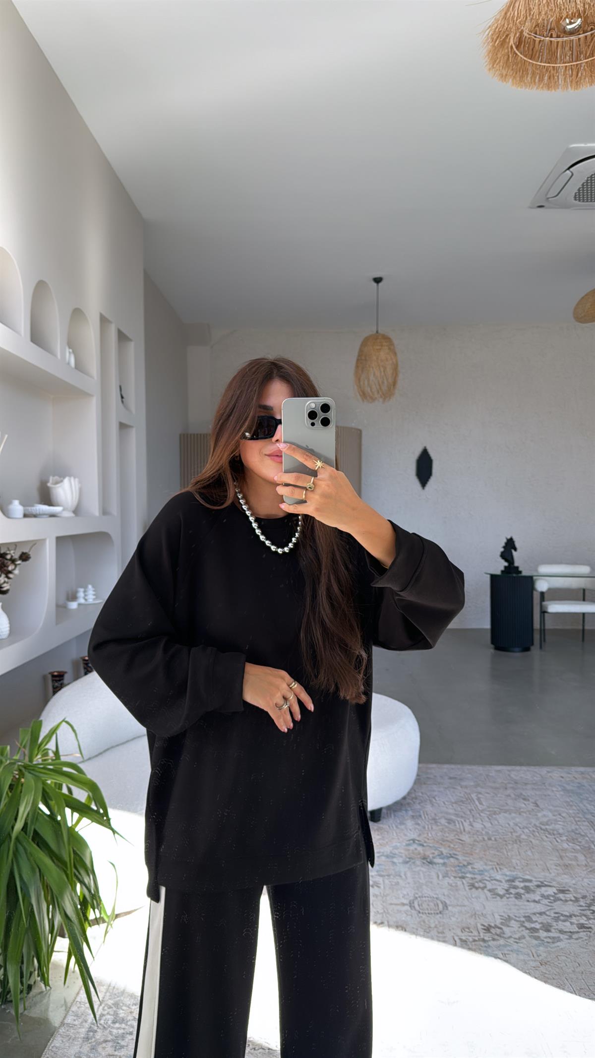 Siyah Modal Yırtmaçlı Sweatshirt