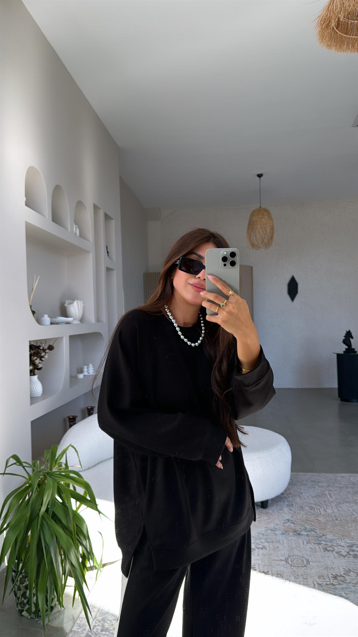 Siyah Modal Yırtmaçlı Sweatshirt