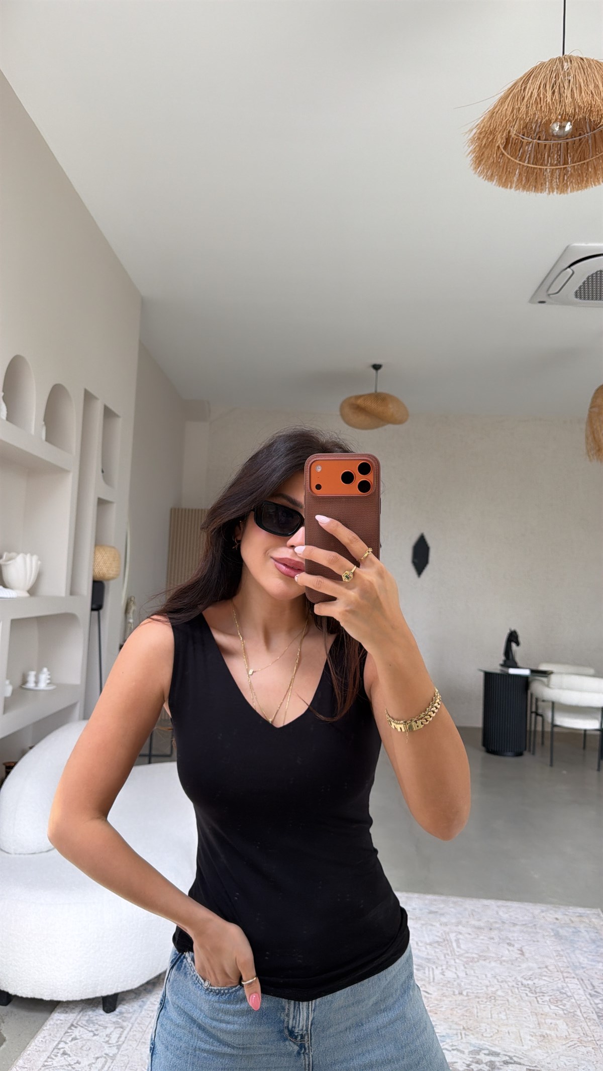 Siyah Ön Arka V Yaka Viskon Atlet