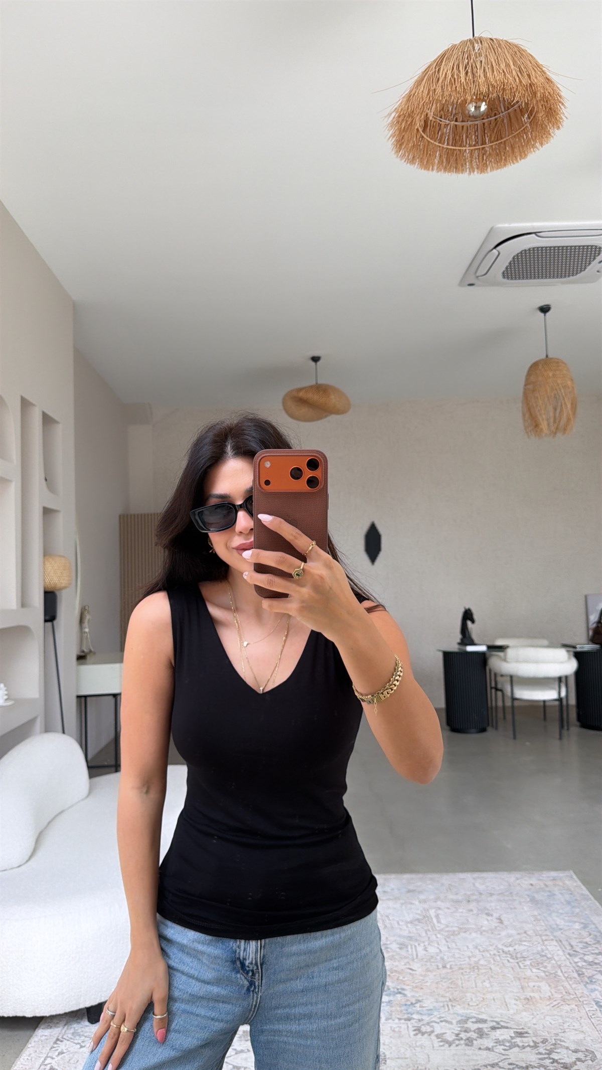 Siyah Ön Arka V Yaka Viskon Atlet