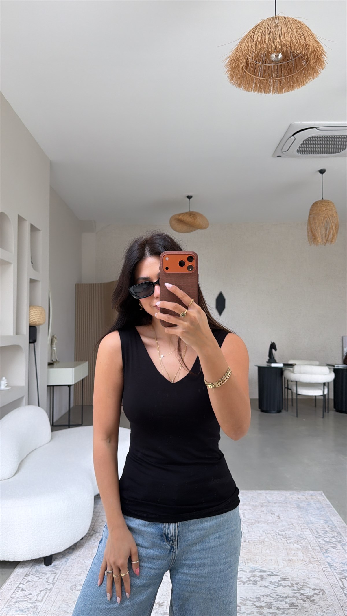 Siyah Ön Arka V Yaka Viskon Atlet