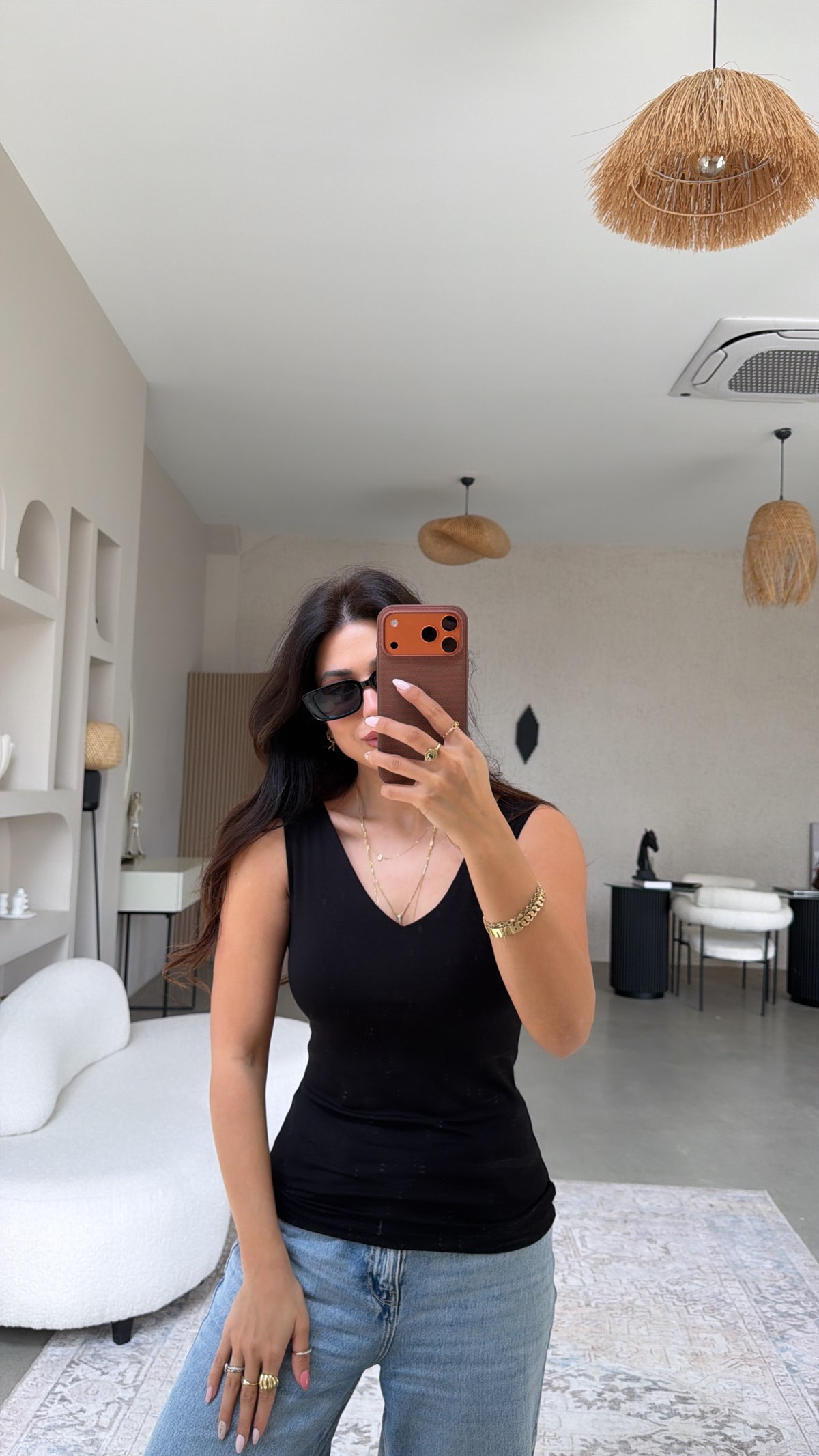 Siyah Ön Arka V Yaka Viskon Atlet