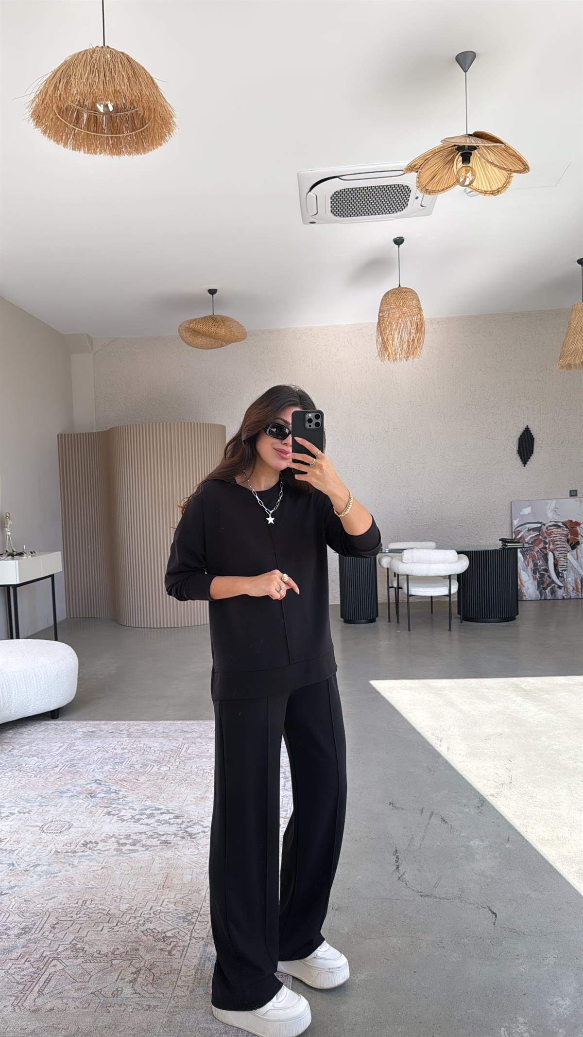 Siyah Önü Çımalı Alt Üst Eşofman Takımı