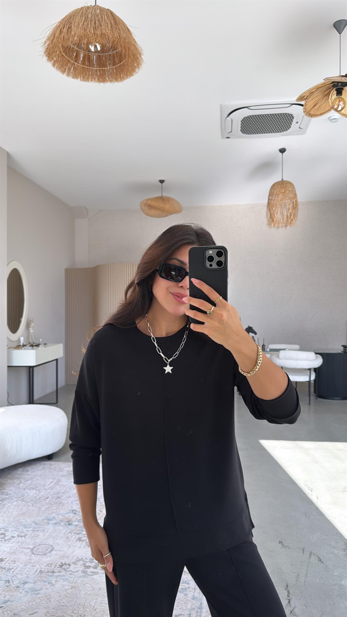 Siyah Önü Çımalı Alt Üst Eşofman Takımı