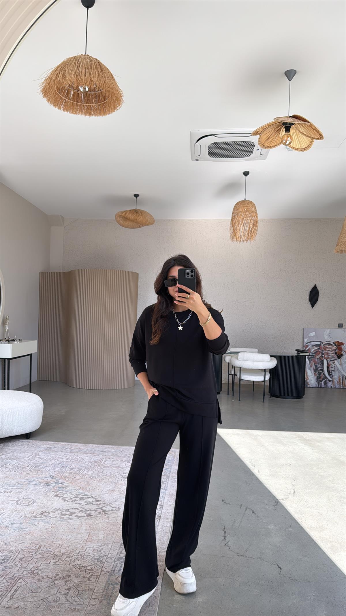 Siyah Önü Çımalı Alt Üst Eşofman Takımı