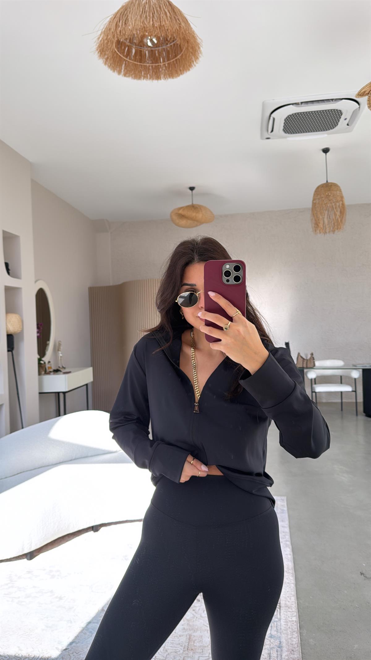 Siyah Orijinal Oys Toparlayıcı Tayt Ceket Takım