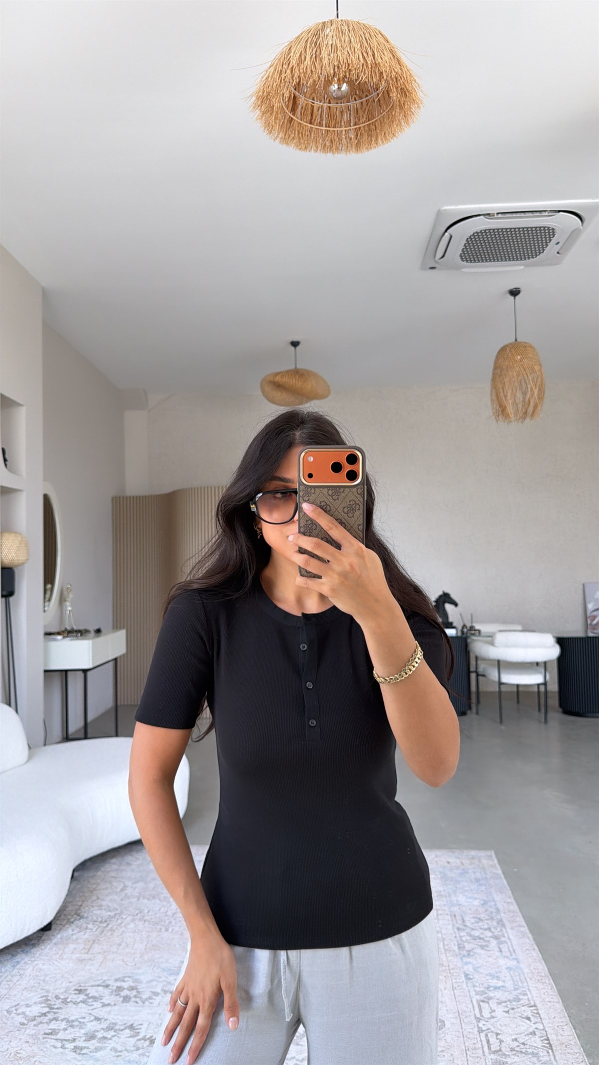 Siyah Orijinal ZR Düğmeli Ribana Tshirt
