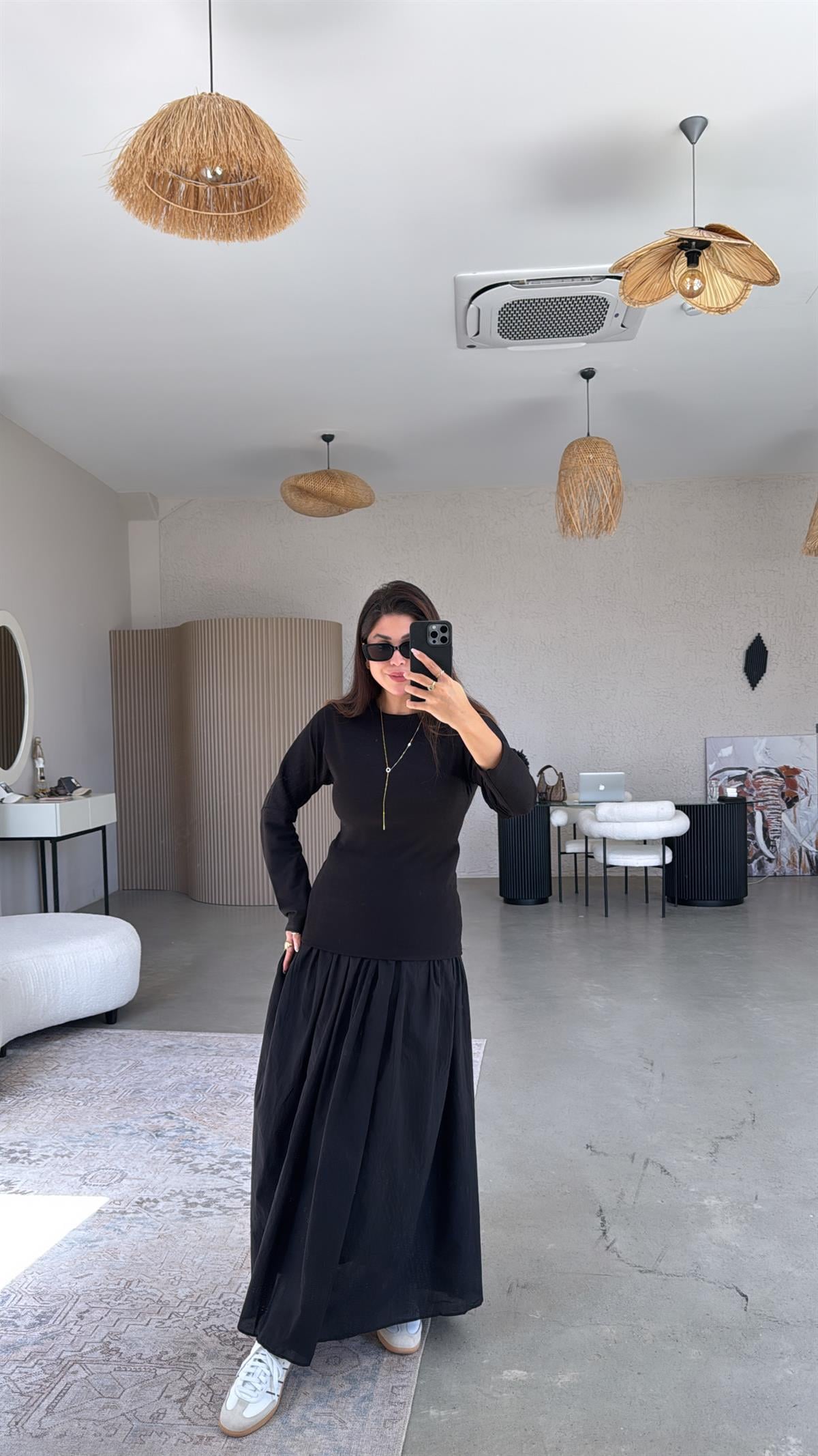 Siyah Örme Altı Poplin Elbise