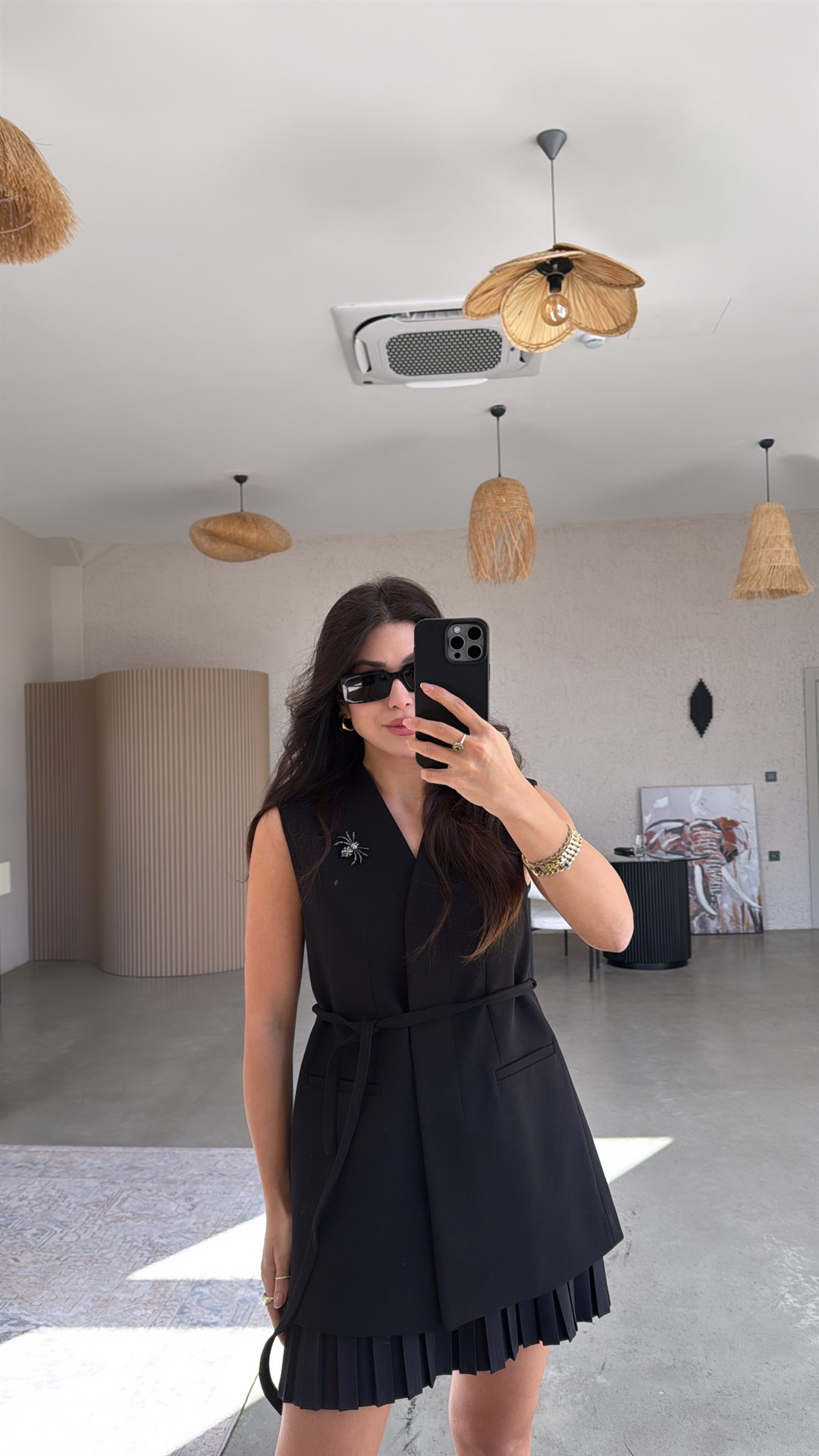 Siyah Örümcek Broşlu Premium Astarlı Yelek