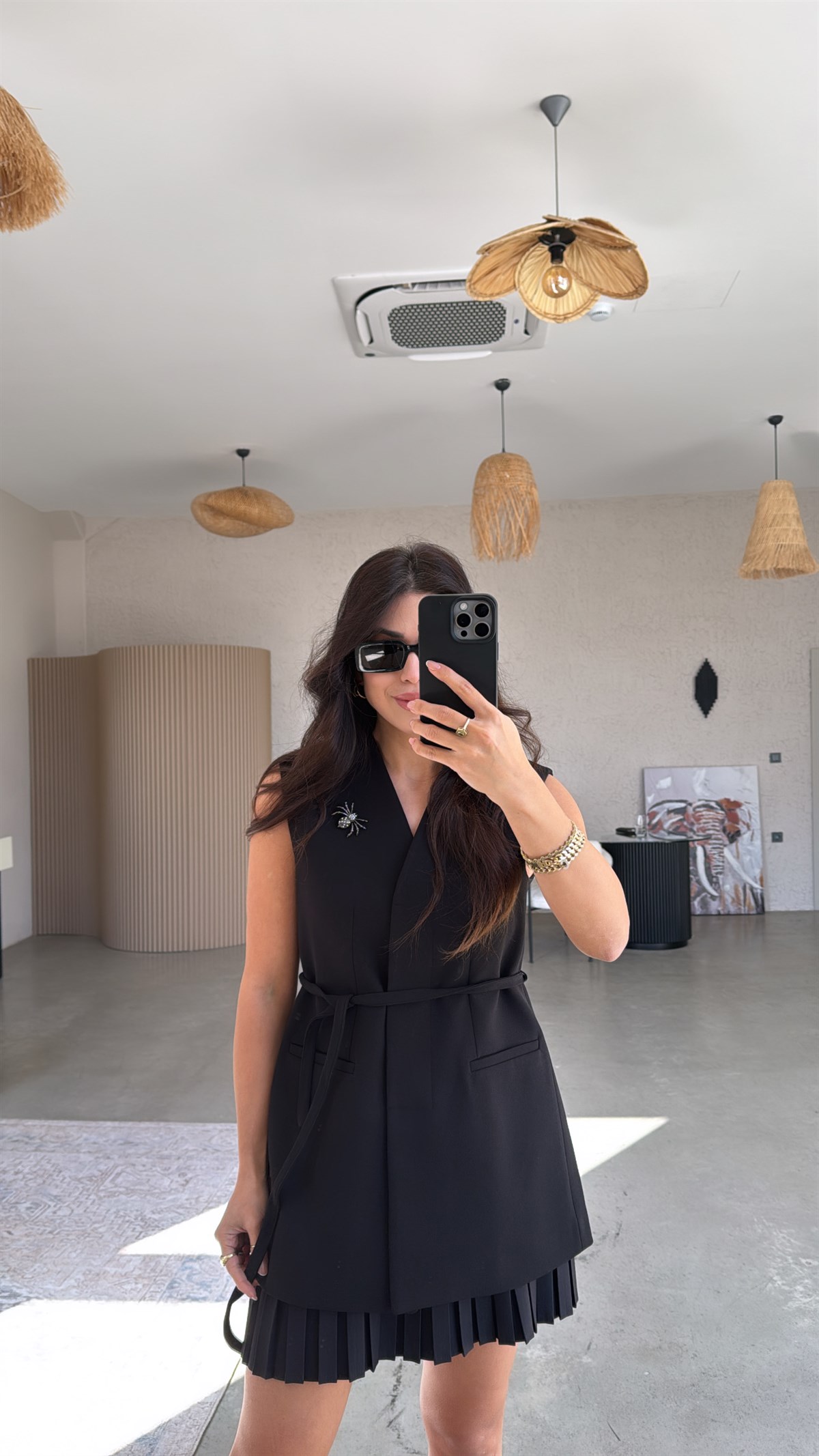 Siyah Örümcek Broşlu Premium Astarlı Yelek