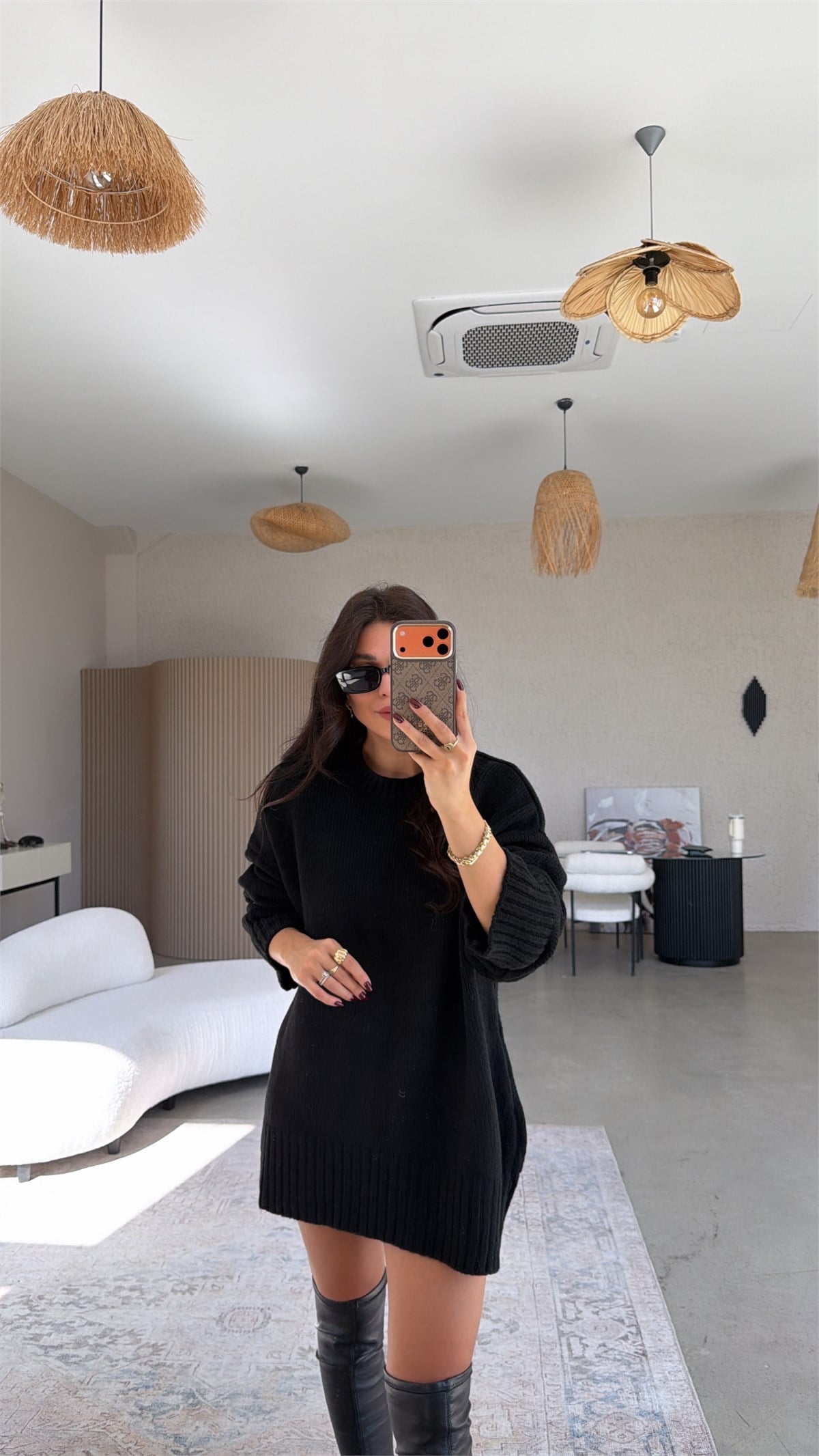 Siyah Oversize Yumoş Doku Basic Kazak