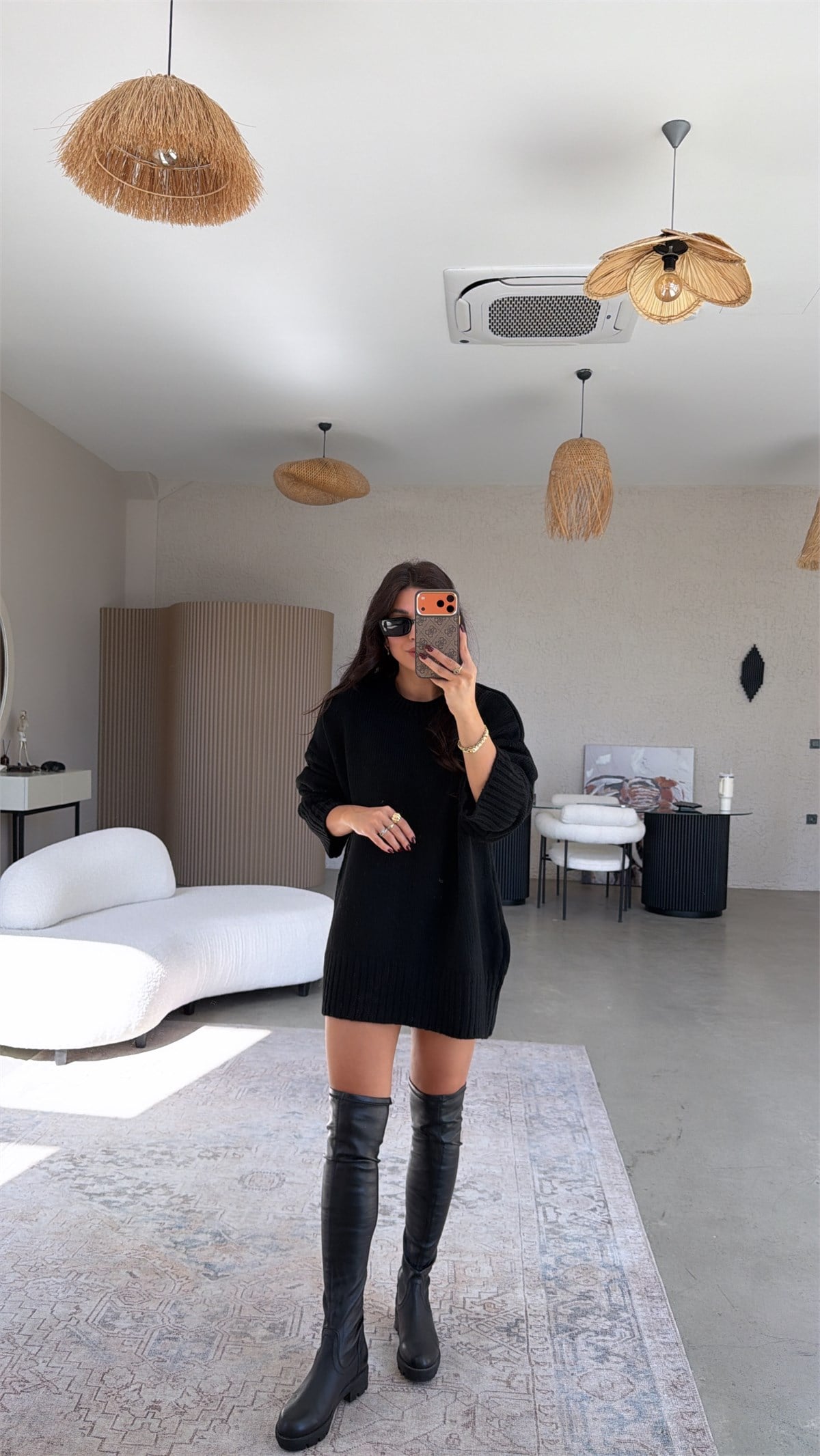 Siyah Oversize Yumoş Doku Basic Kazak