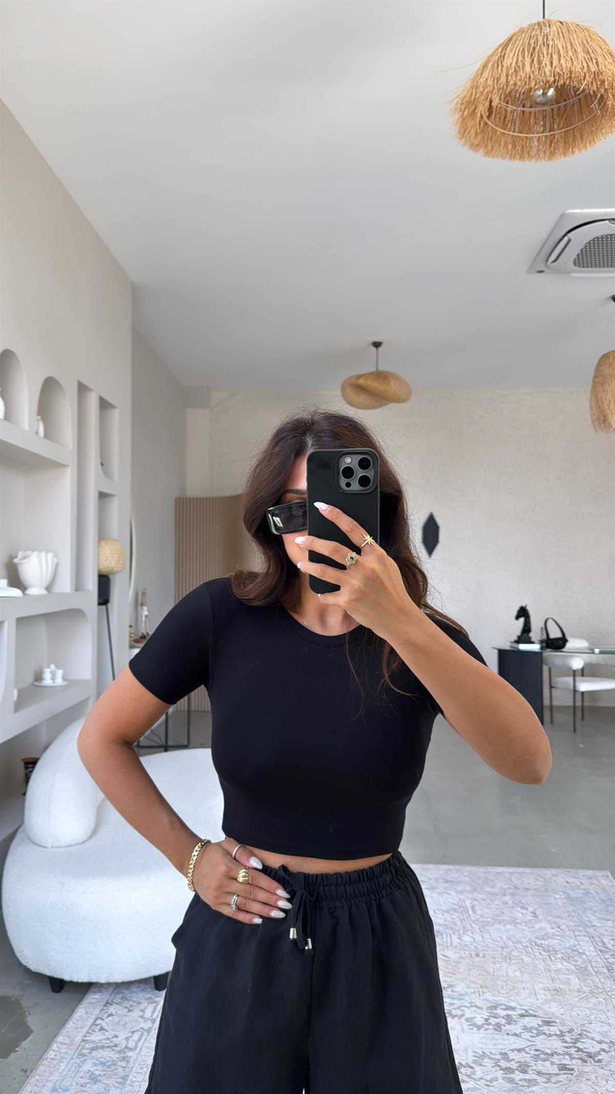 Siyah Oys Crop Tshirt