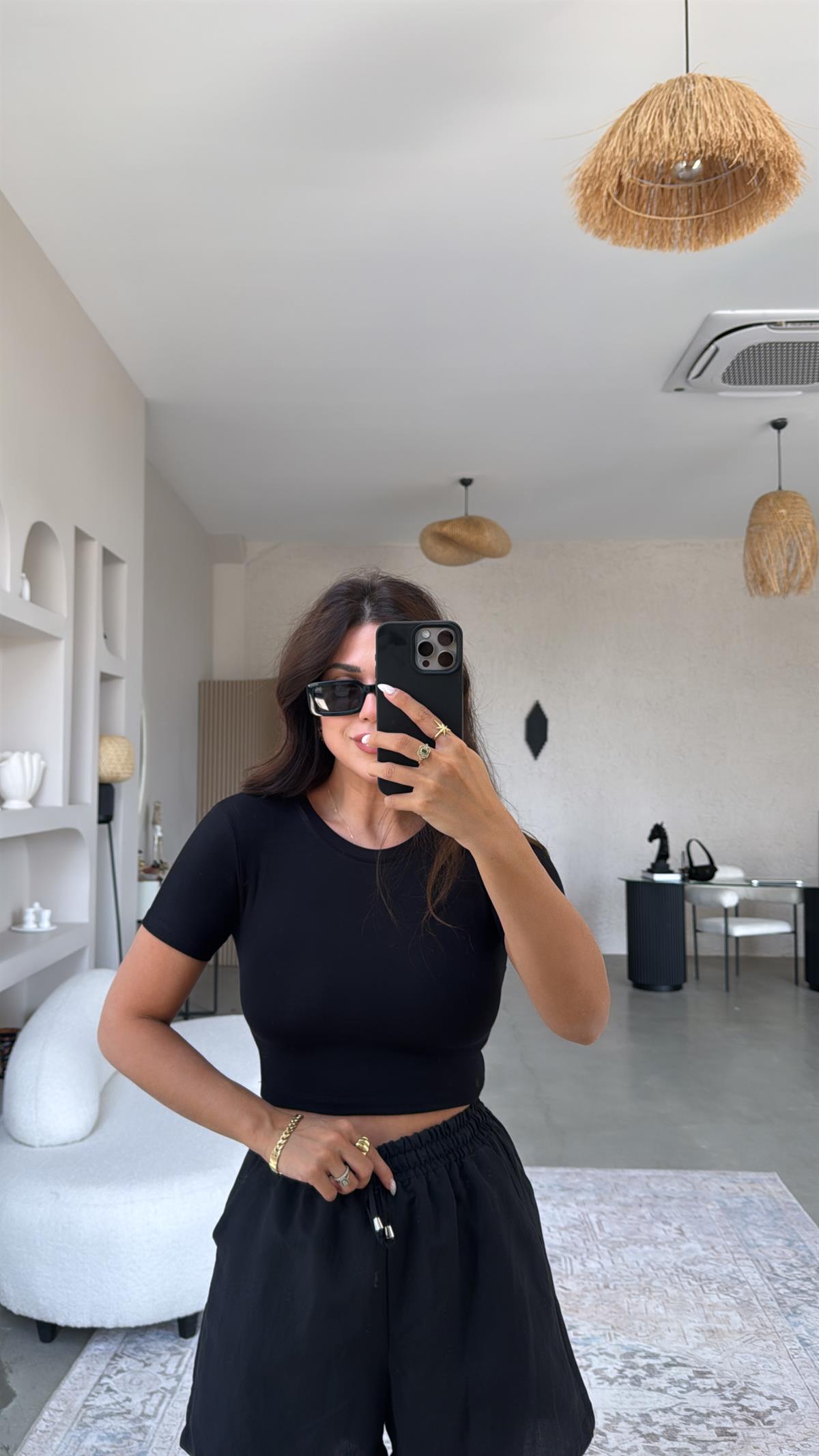 Siyah Oys Crop Tshirt