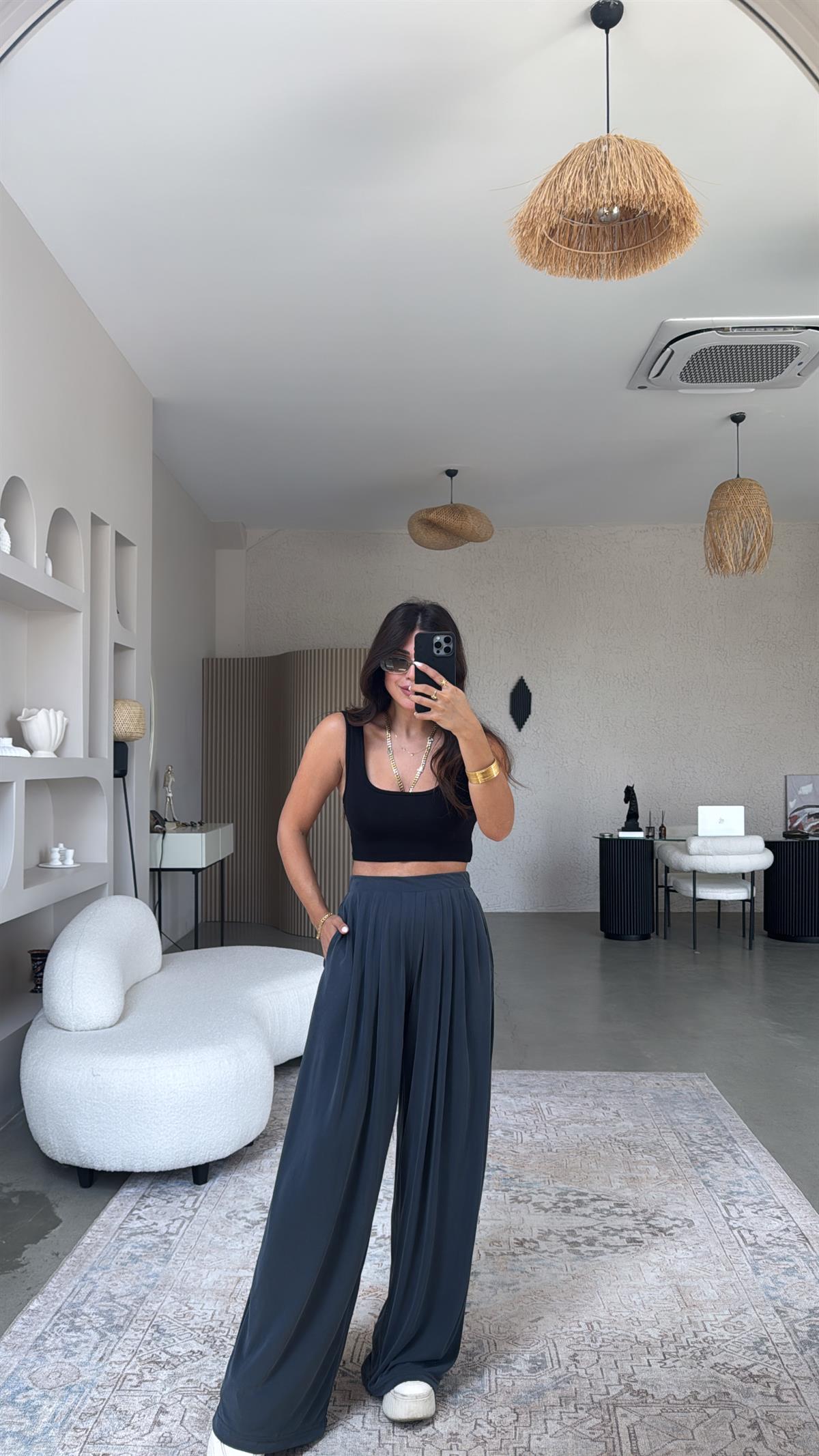 Siyah Oys Kalın Askı Crop Atlet