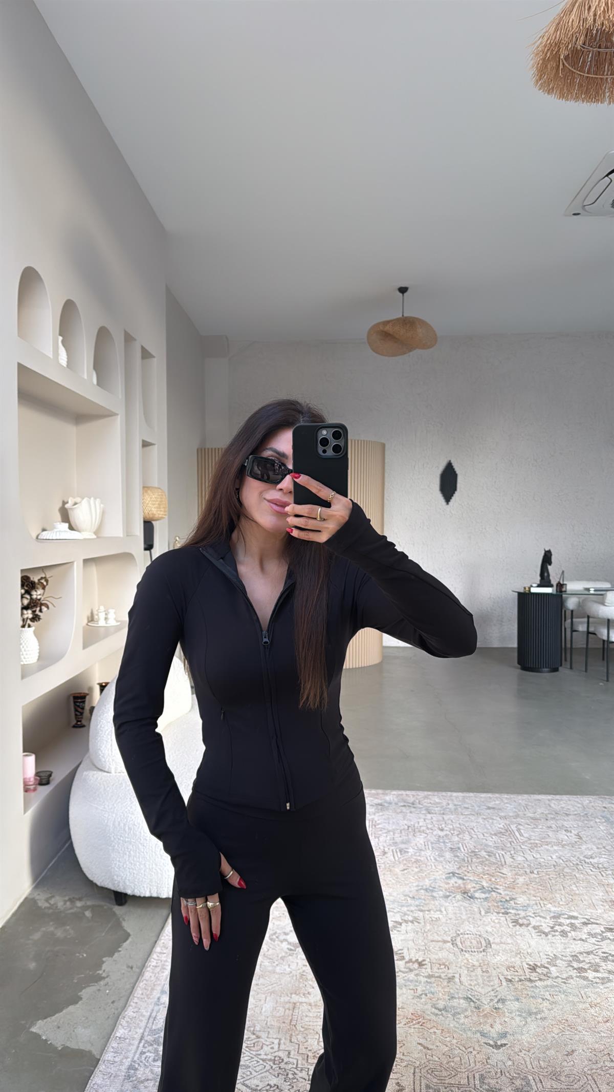 Siyah Oys Orijinal Paça Yırtmaçlı Ceketli Spor Takım