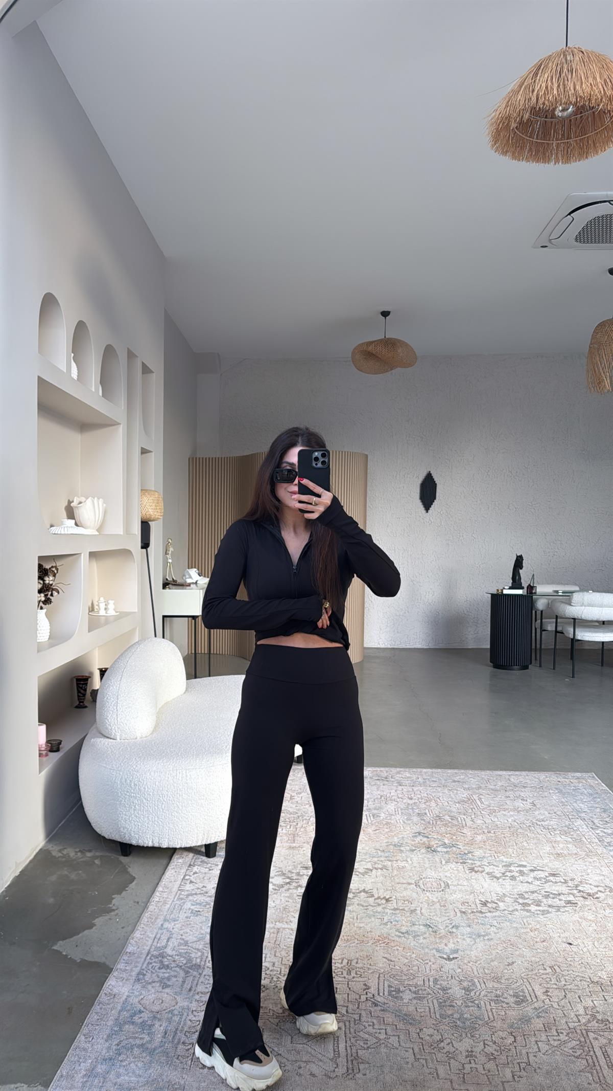 Siyah Oys Orijinal Paça Yırtmaçlı Ceketli Spor Takım