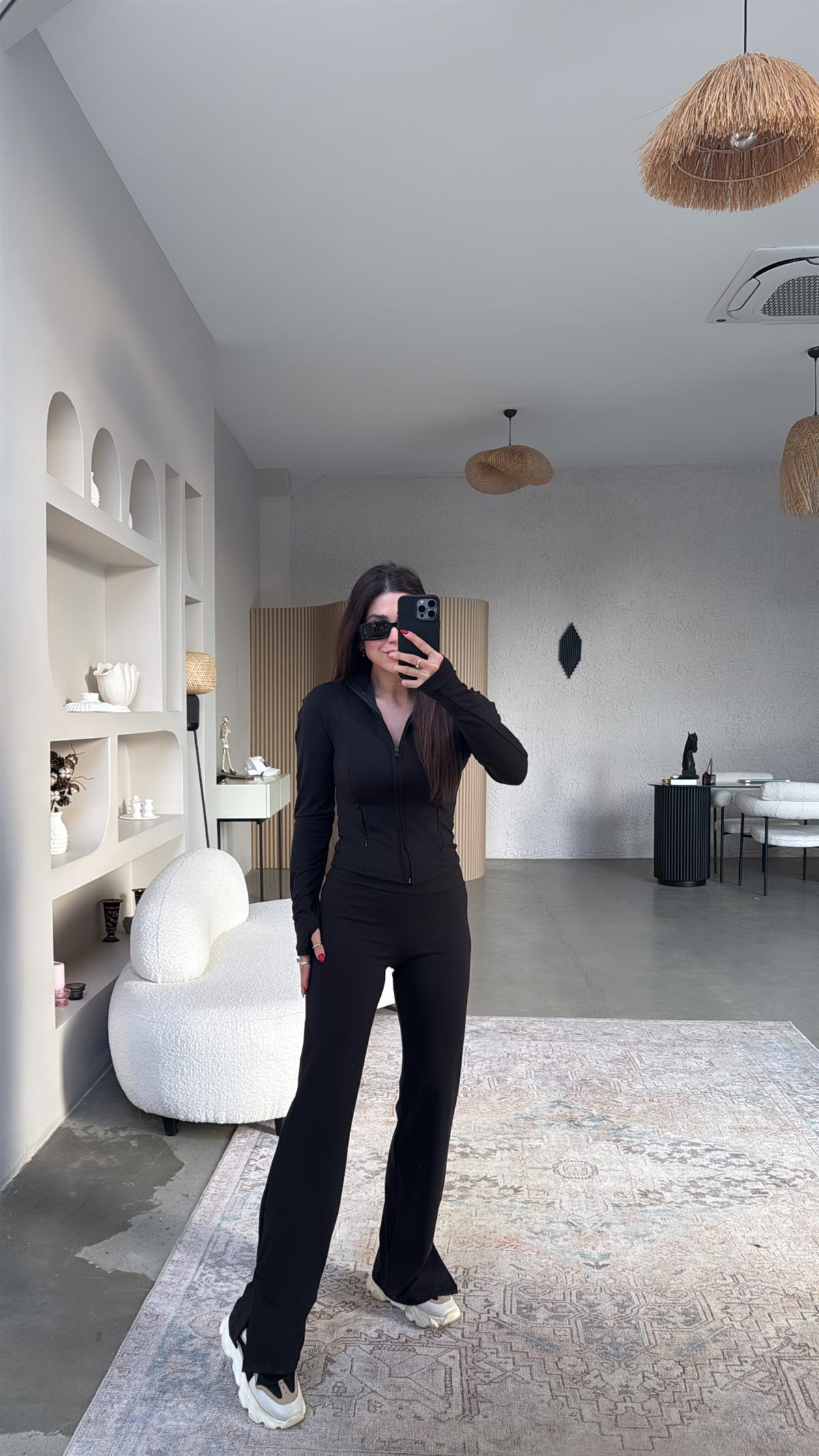 Siyah Oys Orijinal Paça Yırtmaçlı Ceketli Spor Takım