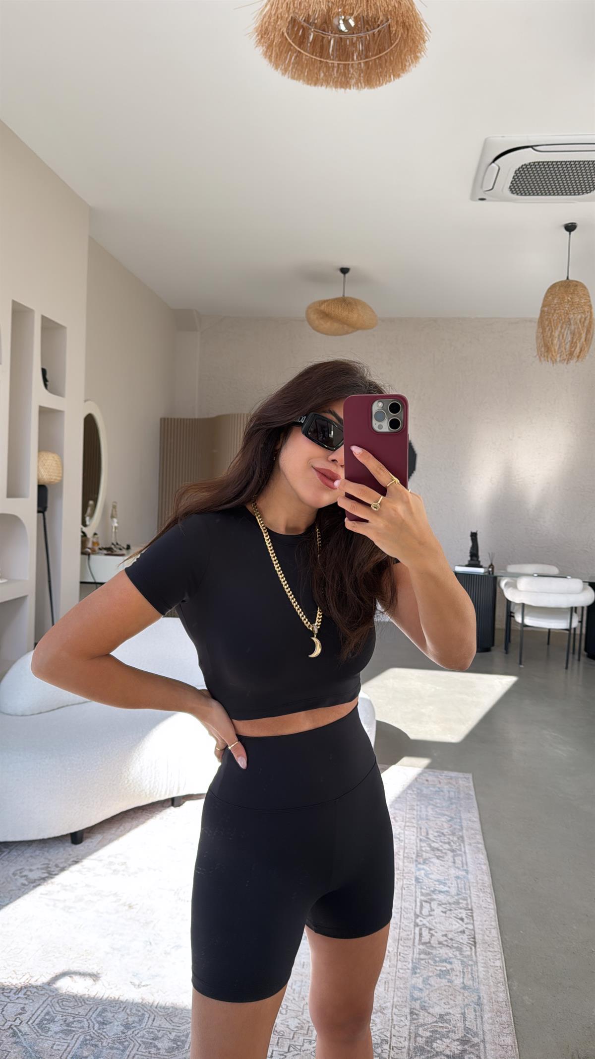 Siyah Oys Şortlu Takım