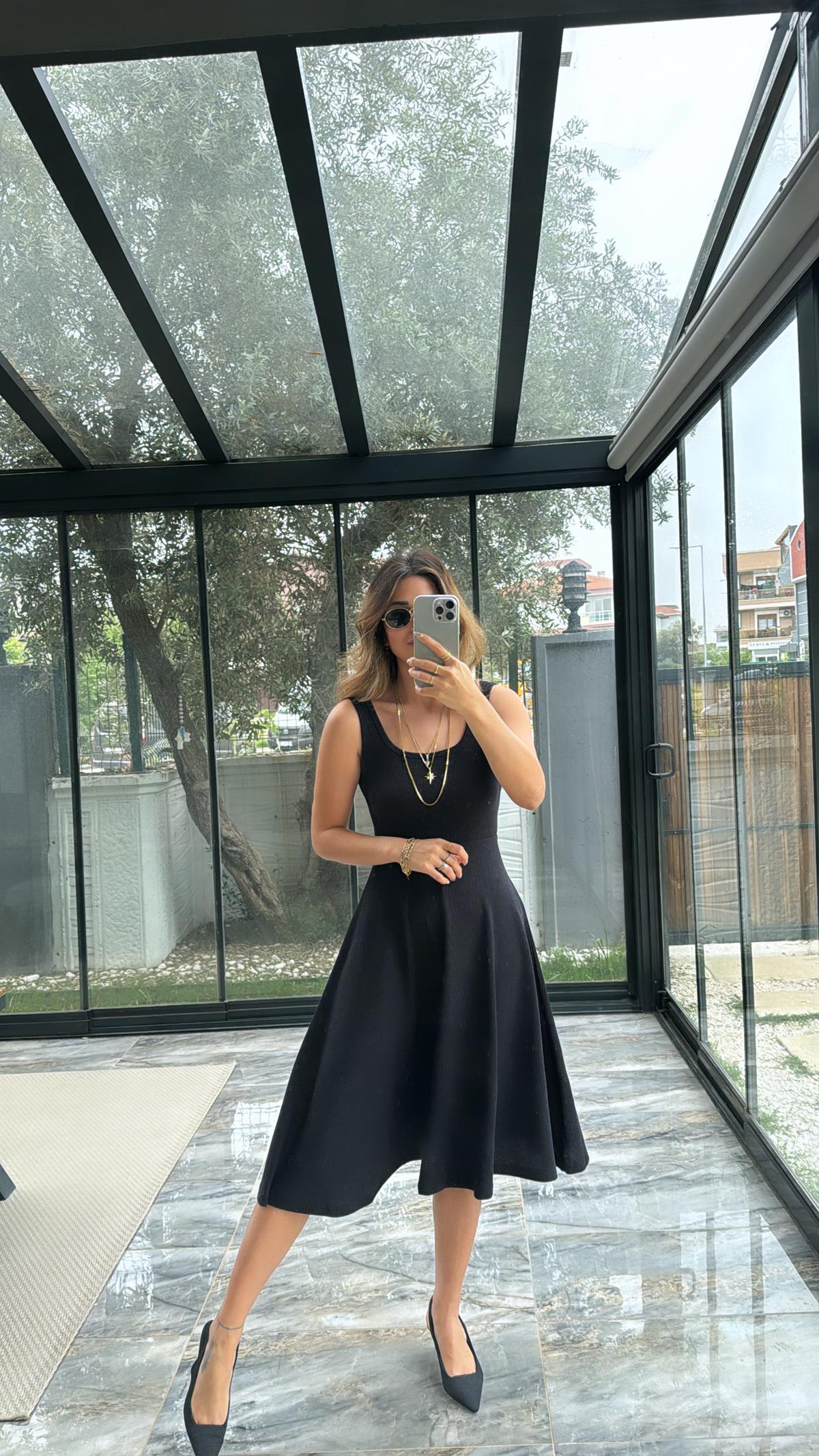 Siyah Özel Üretim Kaşkorse Basic Elbise