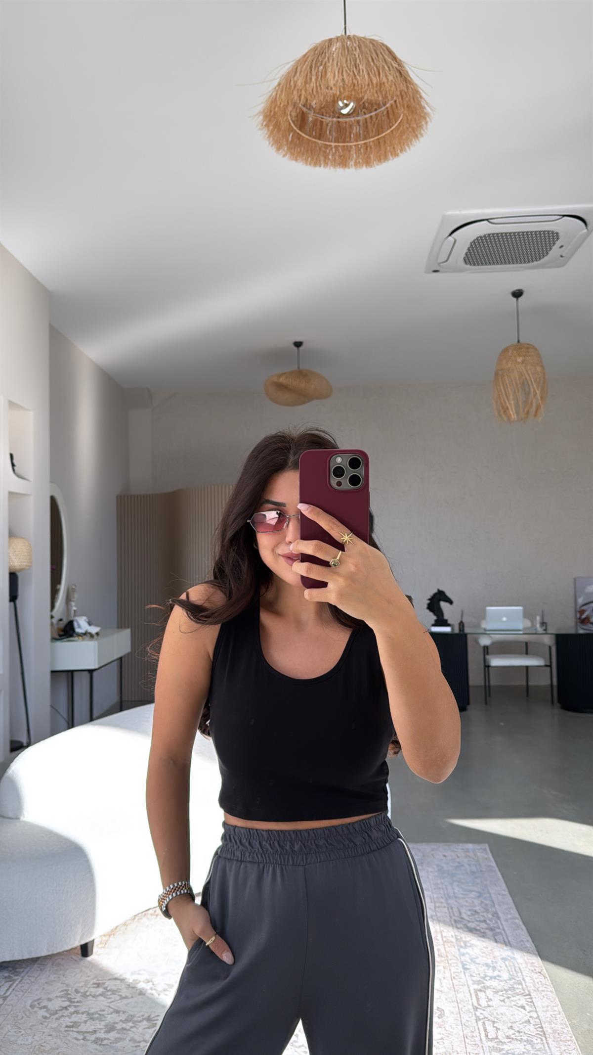 Siyah Pamuklu Crop Atlet