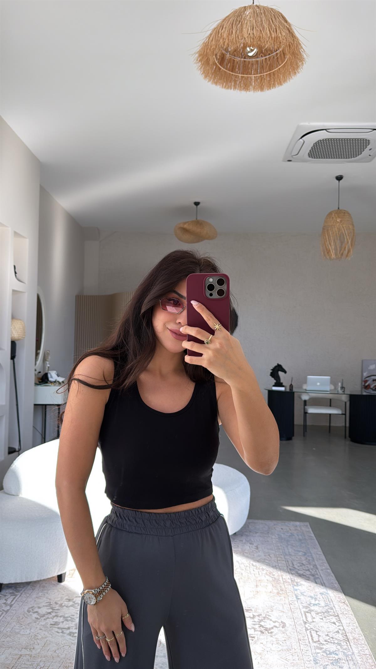 Siyah Pamuklu Crop Atlet