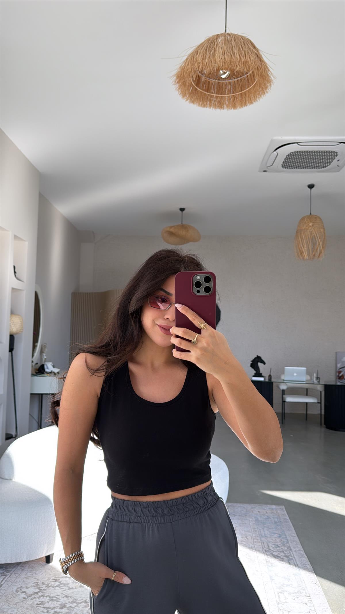 Siyah Pamuklu Crop Atlet