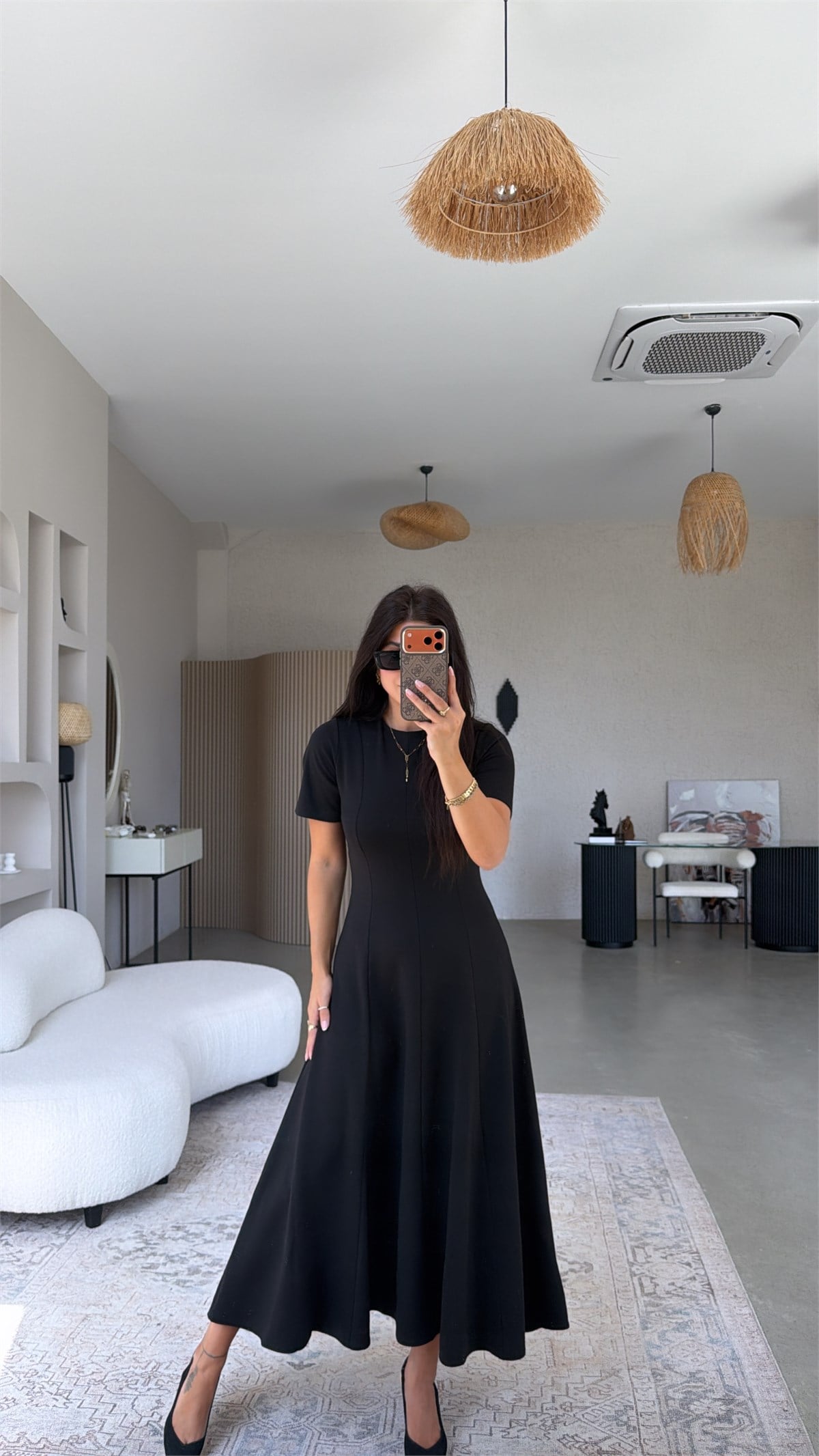 Siyah Parçalı Massi Model Elbise