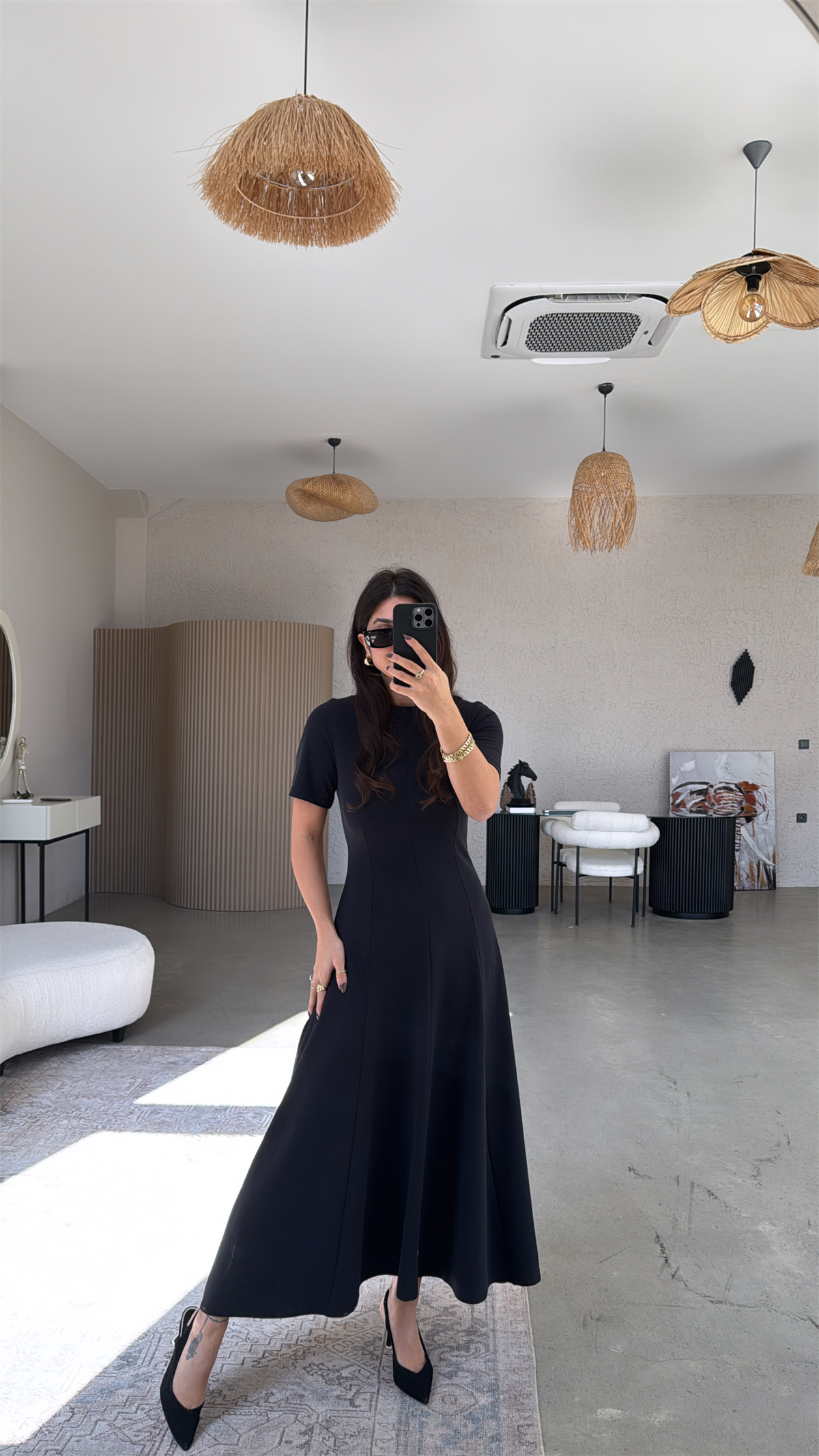 Siyah Parçalı Massi Model Maxi Elbise