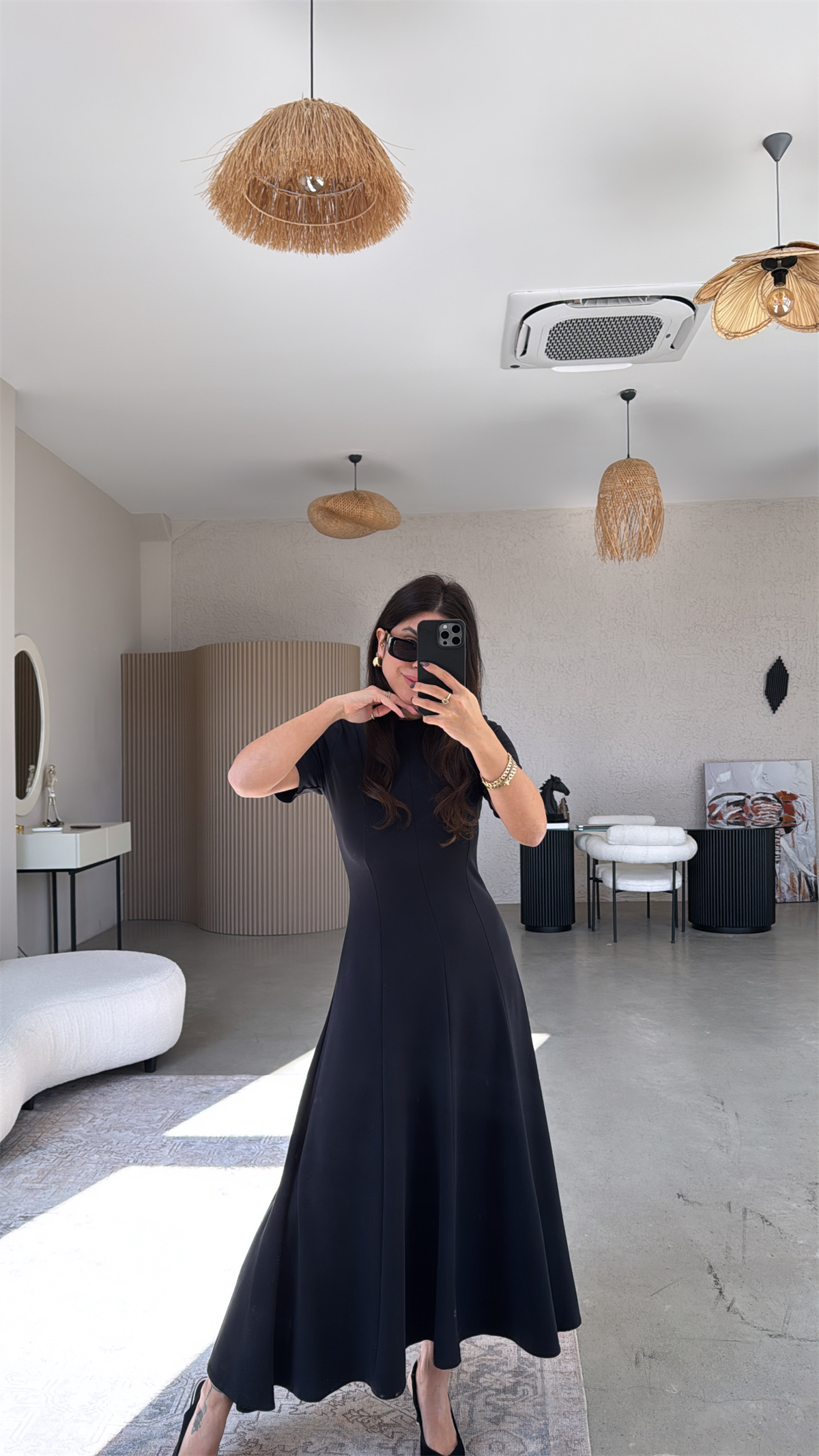 Siyah Parçalı Massi Model Maxi Elbise