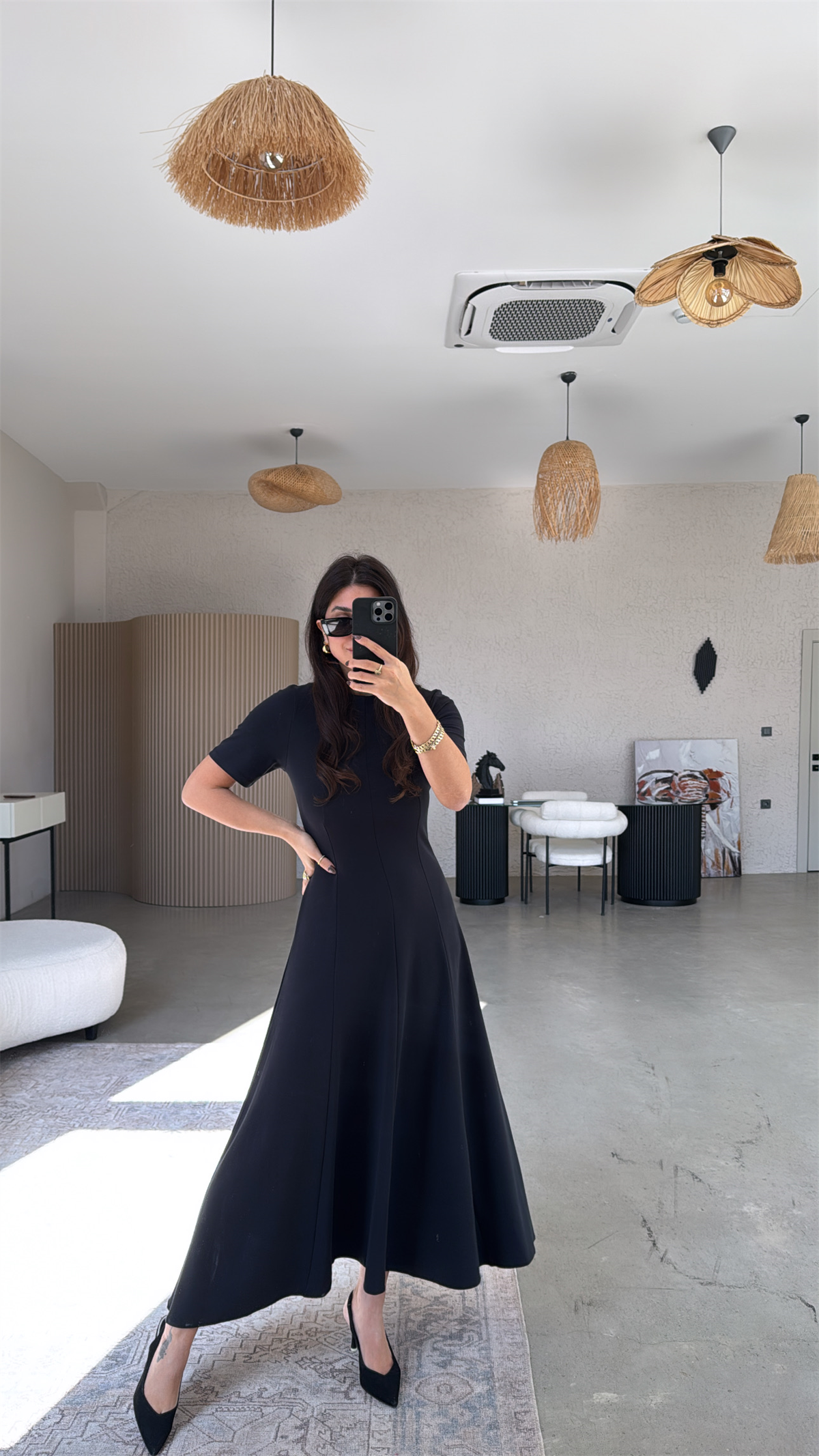 Siyah Parçalı Massi Model Maxi Elbise