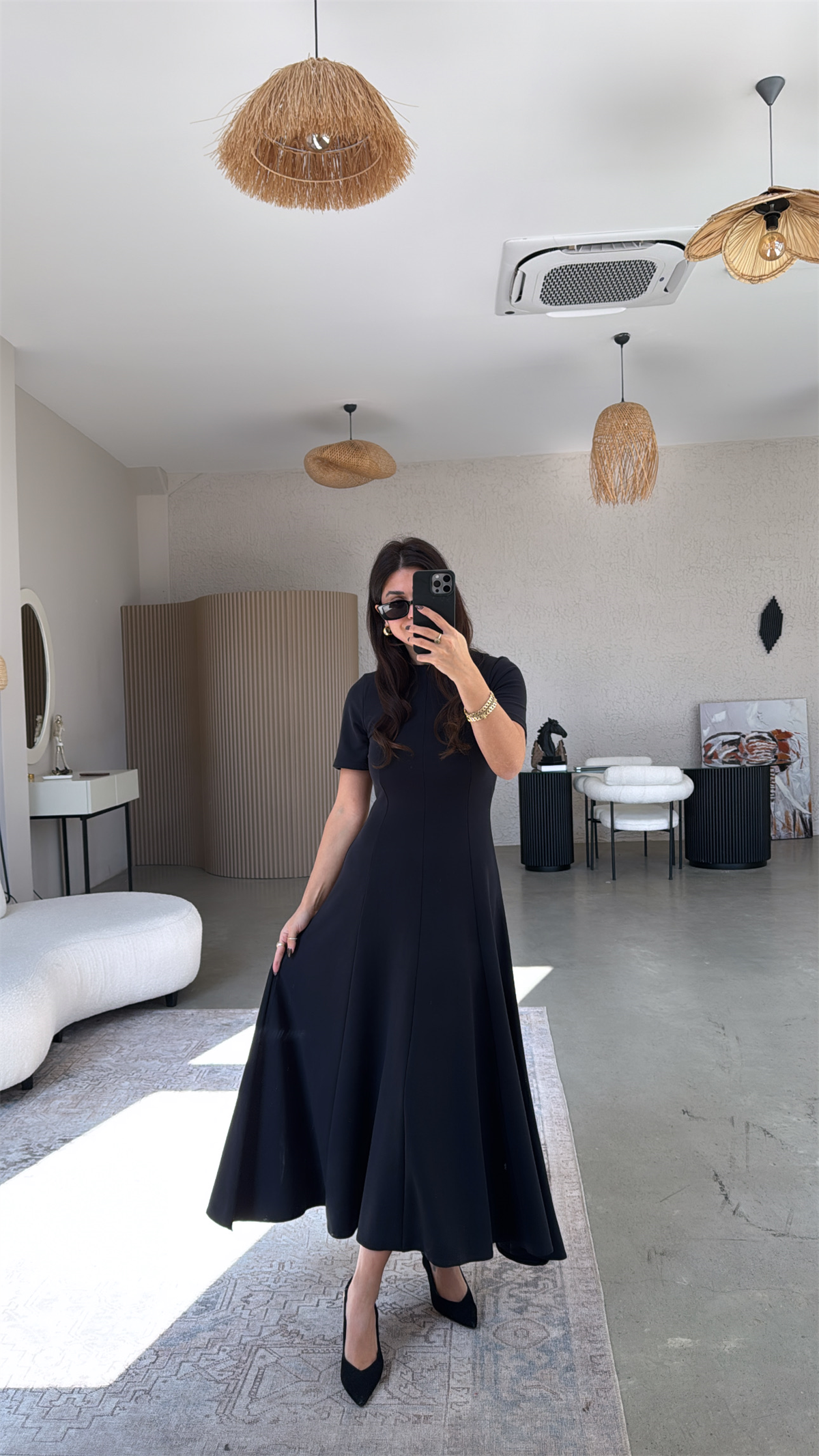 Siyah Parçalı Massi Model Maxi Elbise
