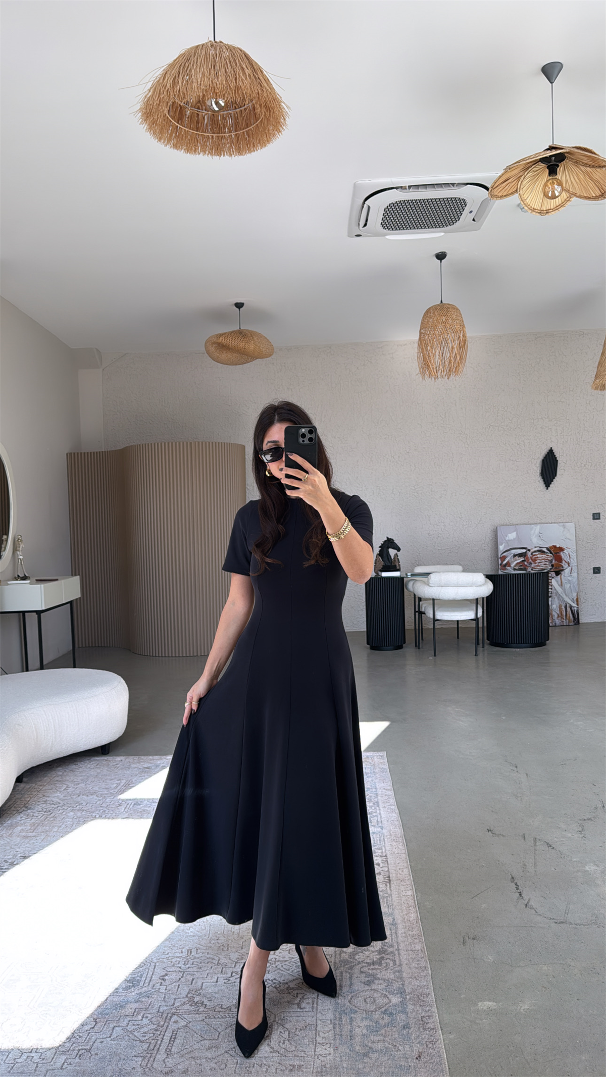 Siyah Parçalı Massi Model Maxi Elbise