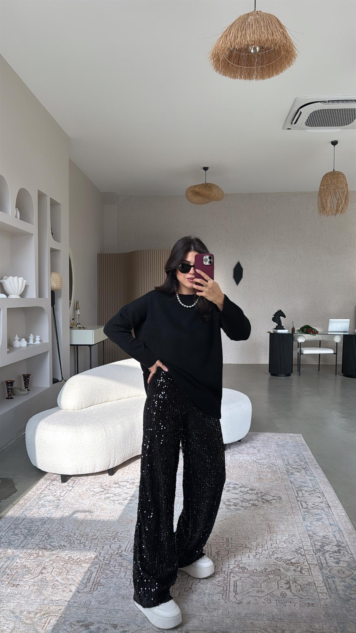 Siyah Payetli Pantolon