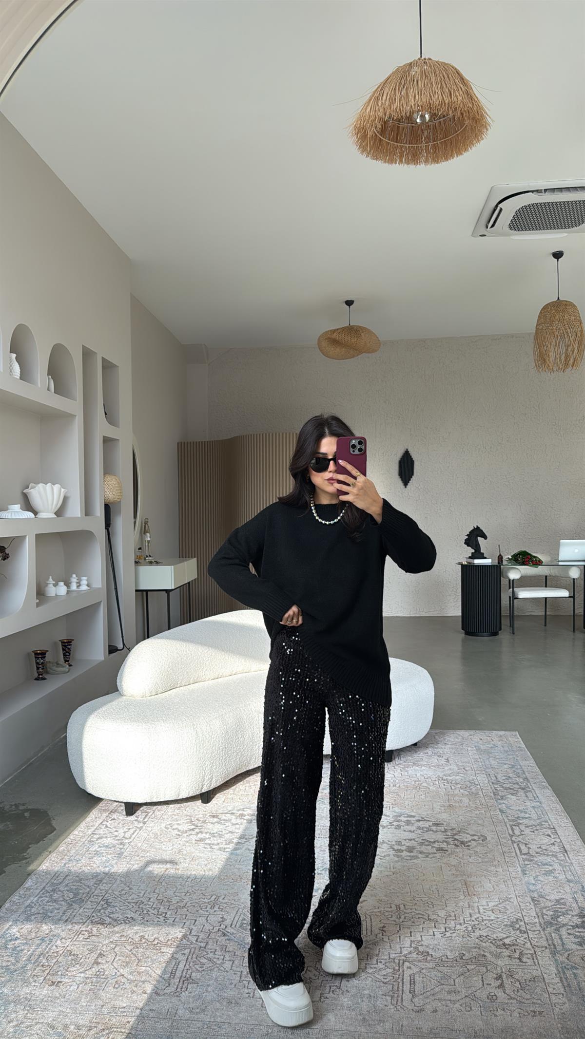 Siyah Payetli Pantolon