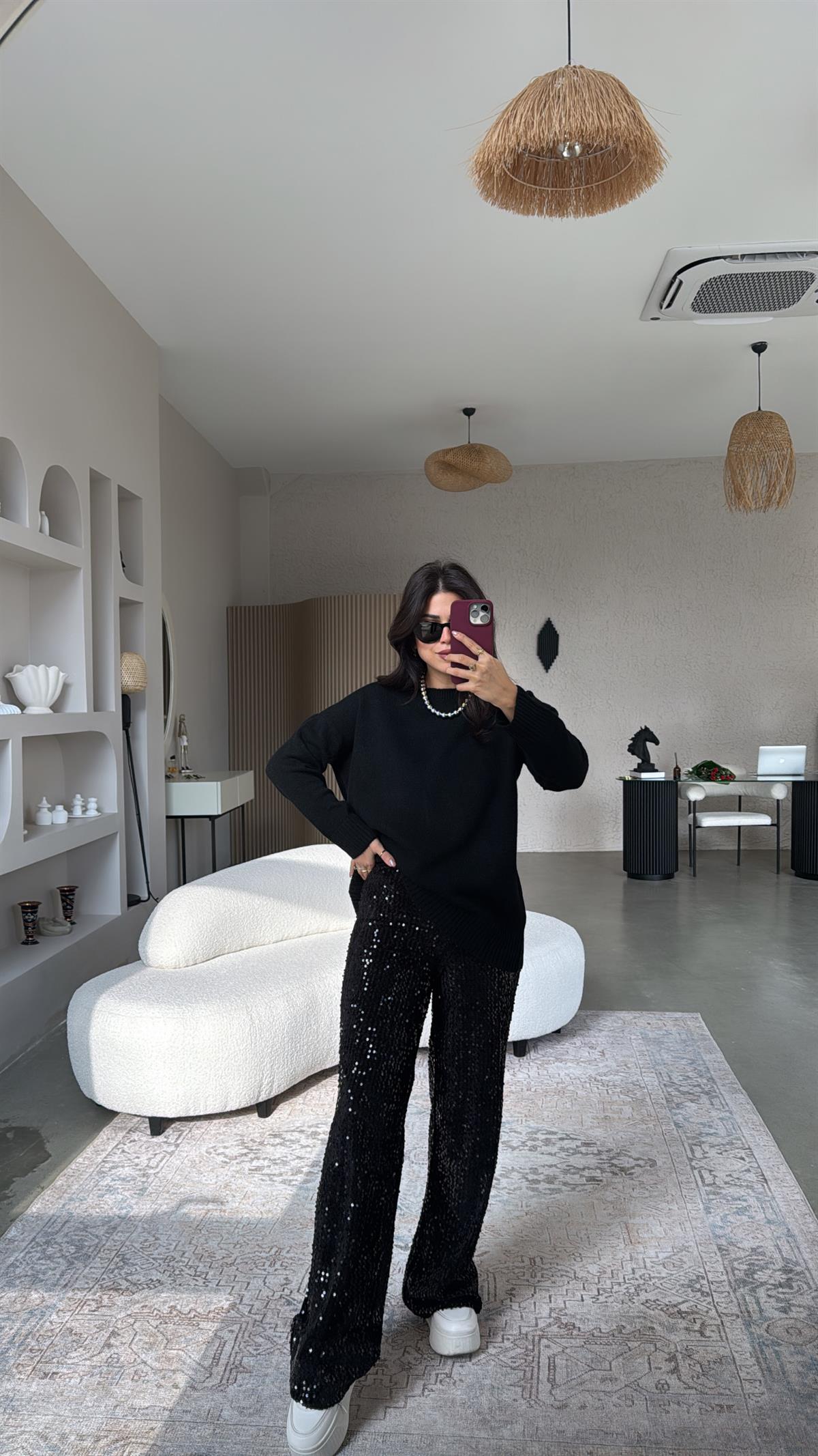 Siyah Payetli Pantolon