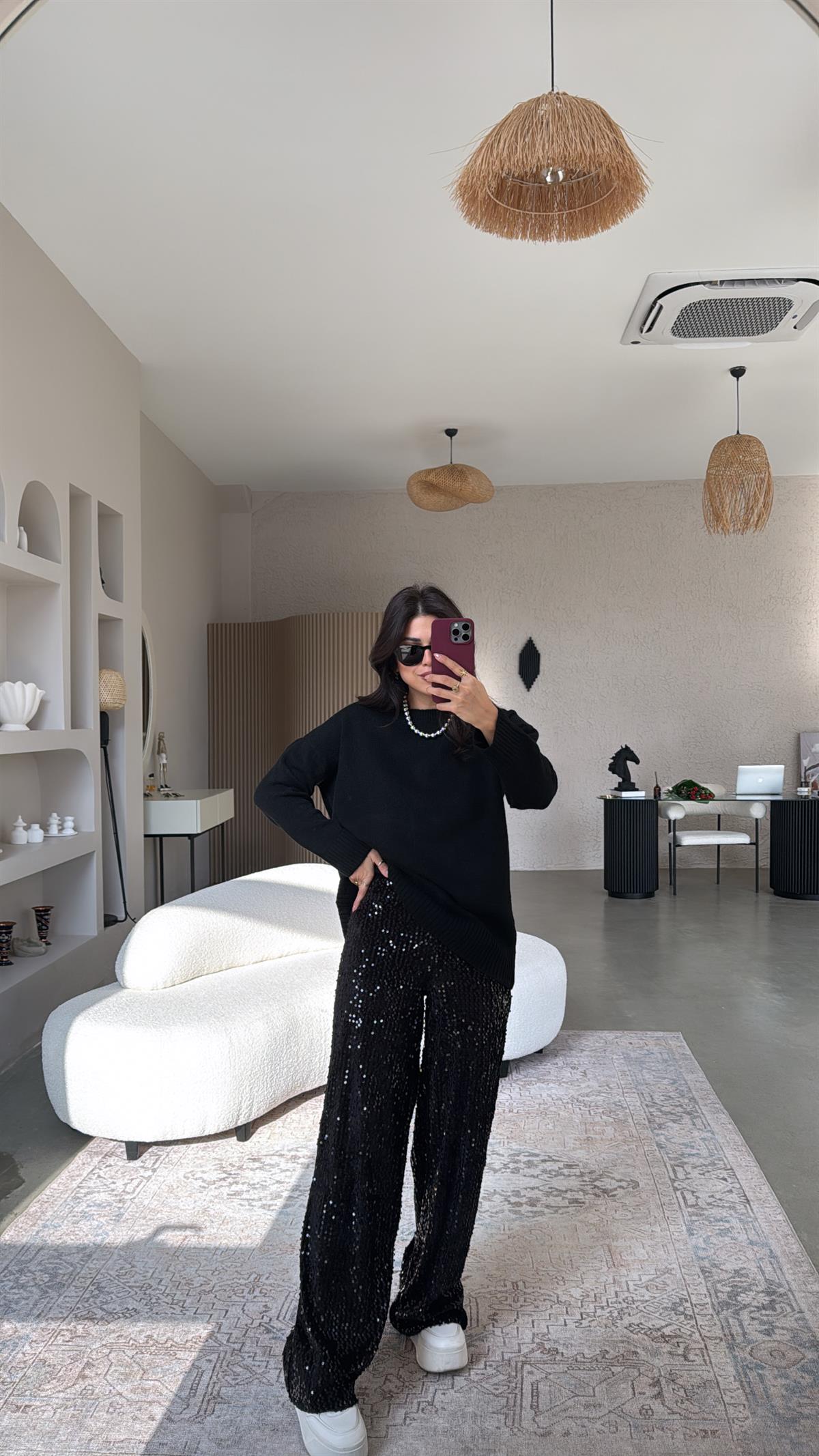 Siyah Payetli Pantolon