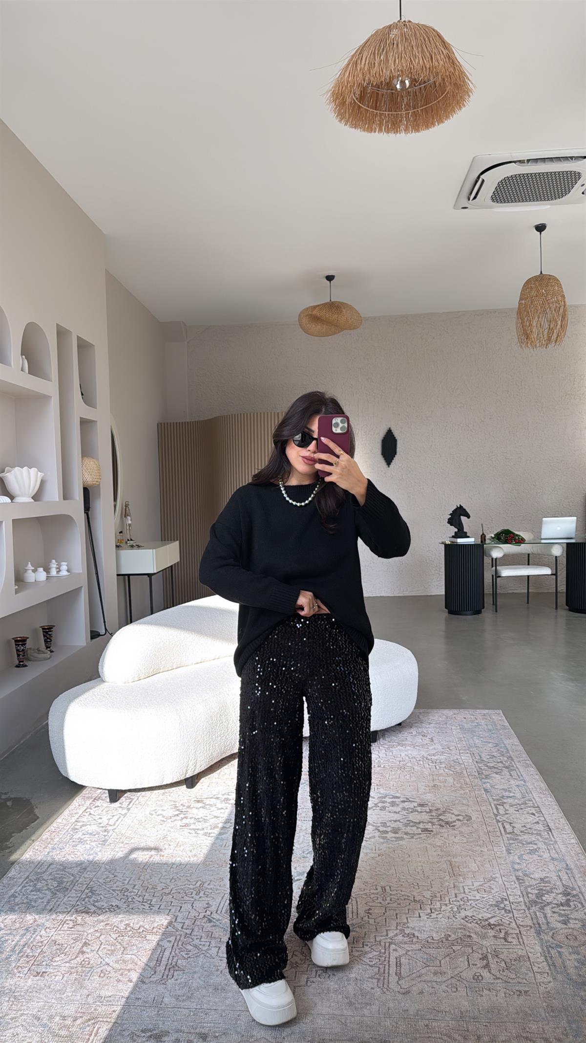 Siyah Payetli Pantolon