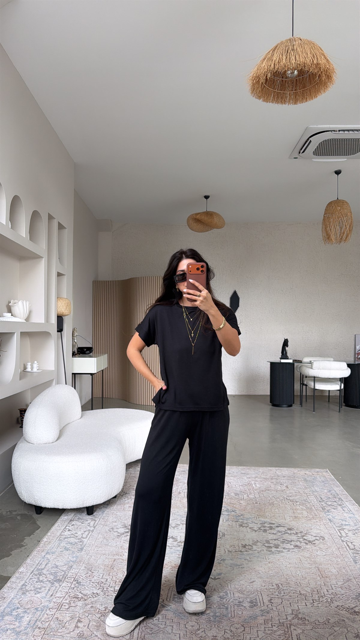 Siyah Pike Modal Basic Kısa Kollu Takım