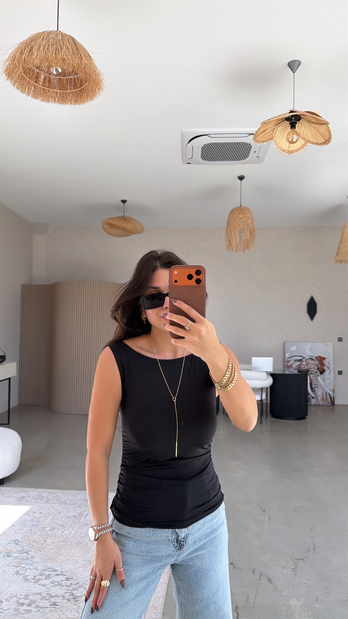 Siyah Polyamid Yan Büzgü Bluz