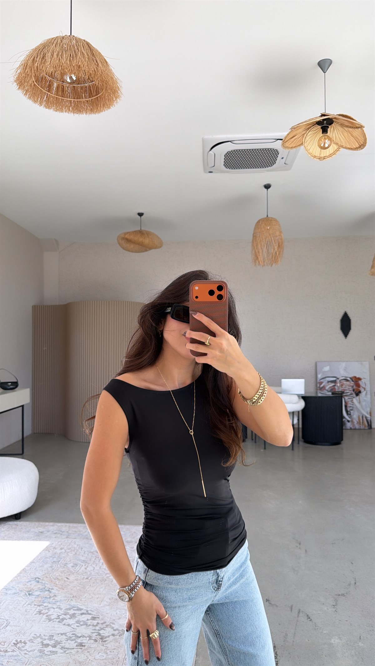 Siyah Polyamid Yan Büzgü Bluz