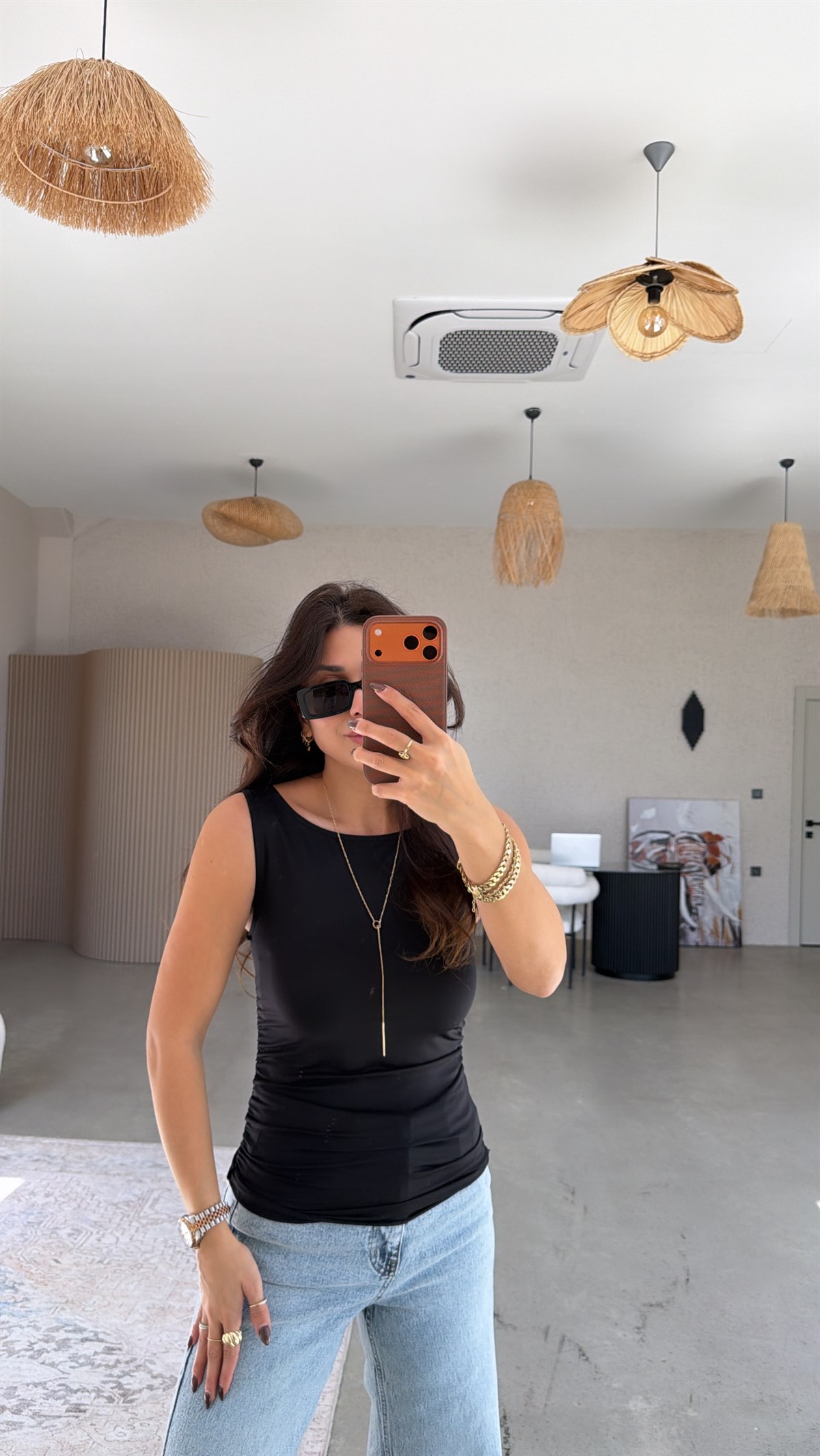 Siyah Polyamid Yan Büzgü Bluz