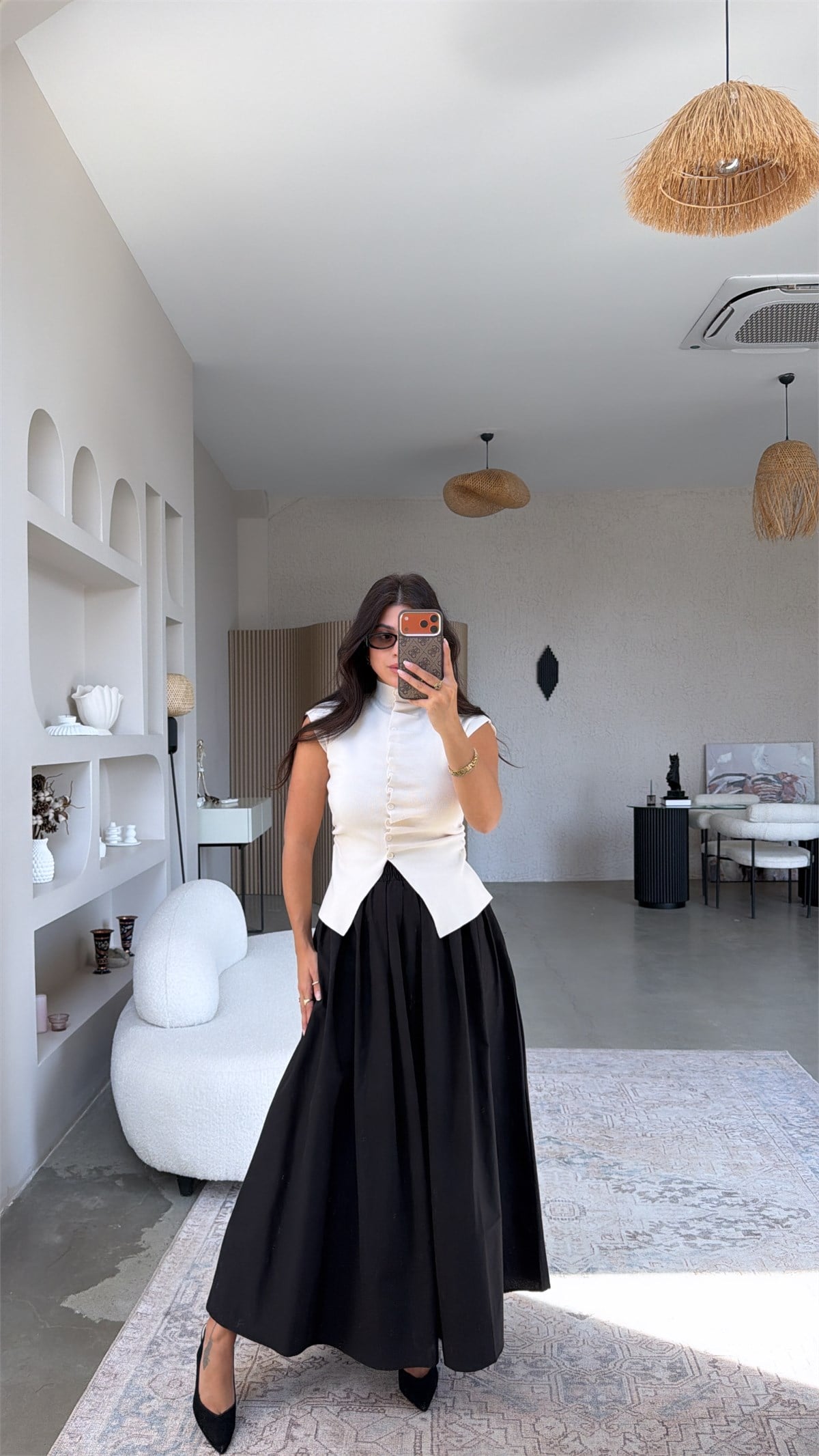 Siyah Poplin Maxi Beli Lastikli Etek